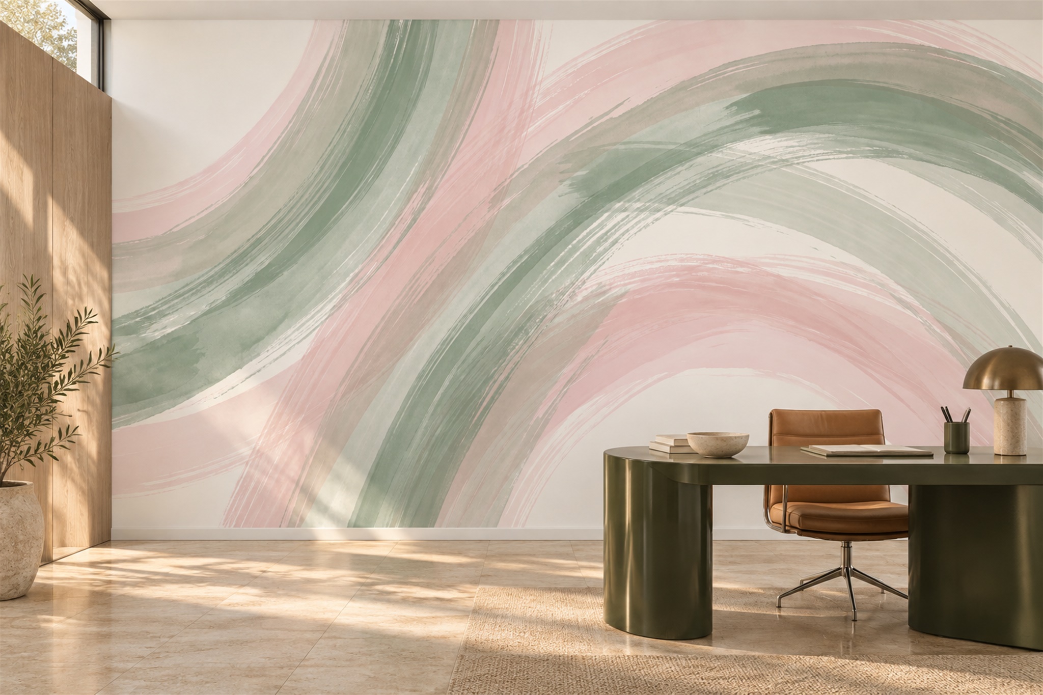 Sage Pattern Decorative Wallpaper Mural Layered Rhythm Wallpaper Mural Living-room-wallpaper-murals, Peel-and-stick Finish