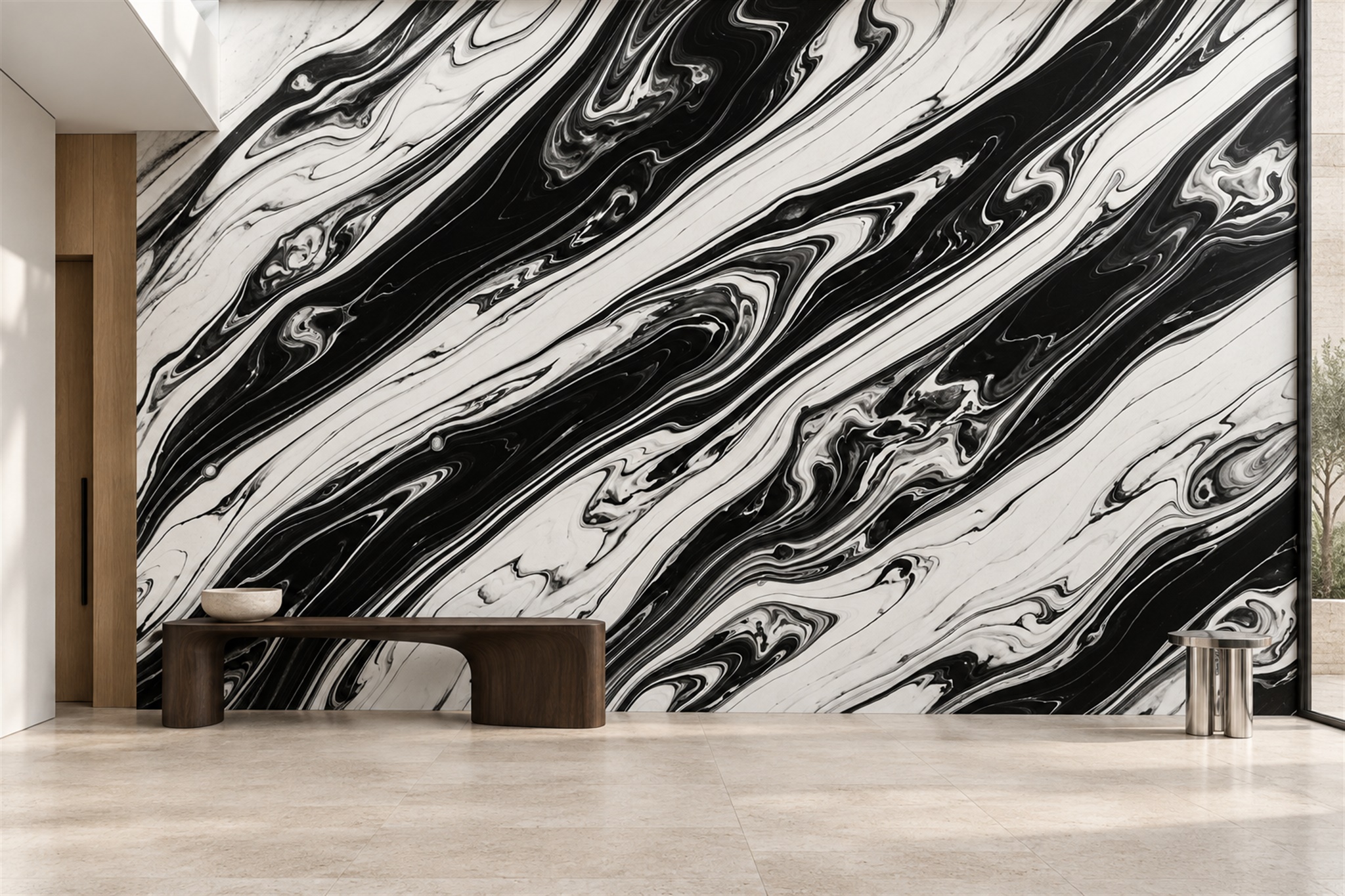 Black Marble Decorative Wallpaper Mural Entryway-wallpaper-murals, Peel-and-stick Finish