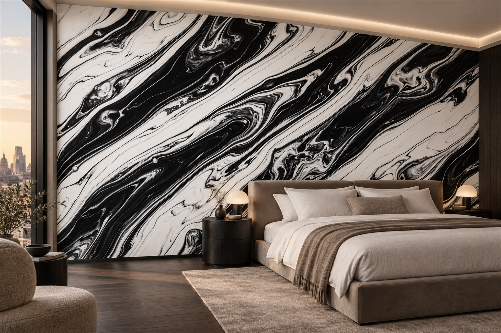 Black Marble Decorative Wallpaper Mural Bedroom-wallpaper-murals, Peel-and-stick Finish
