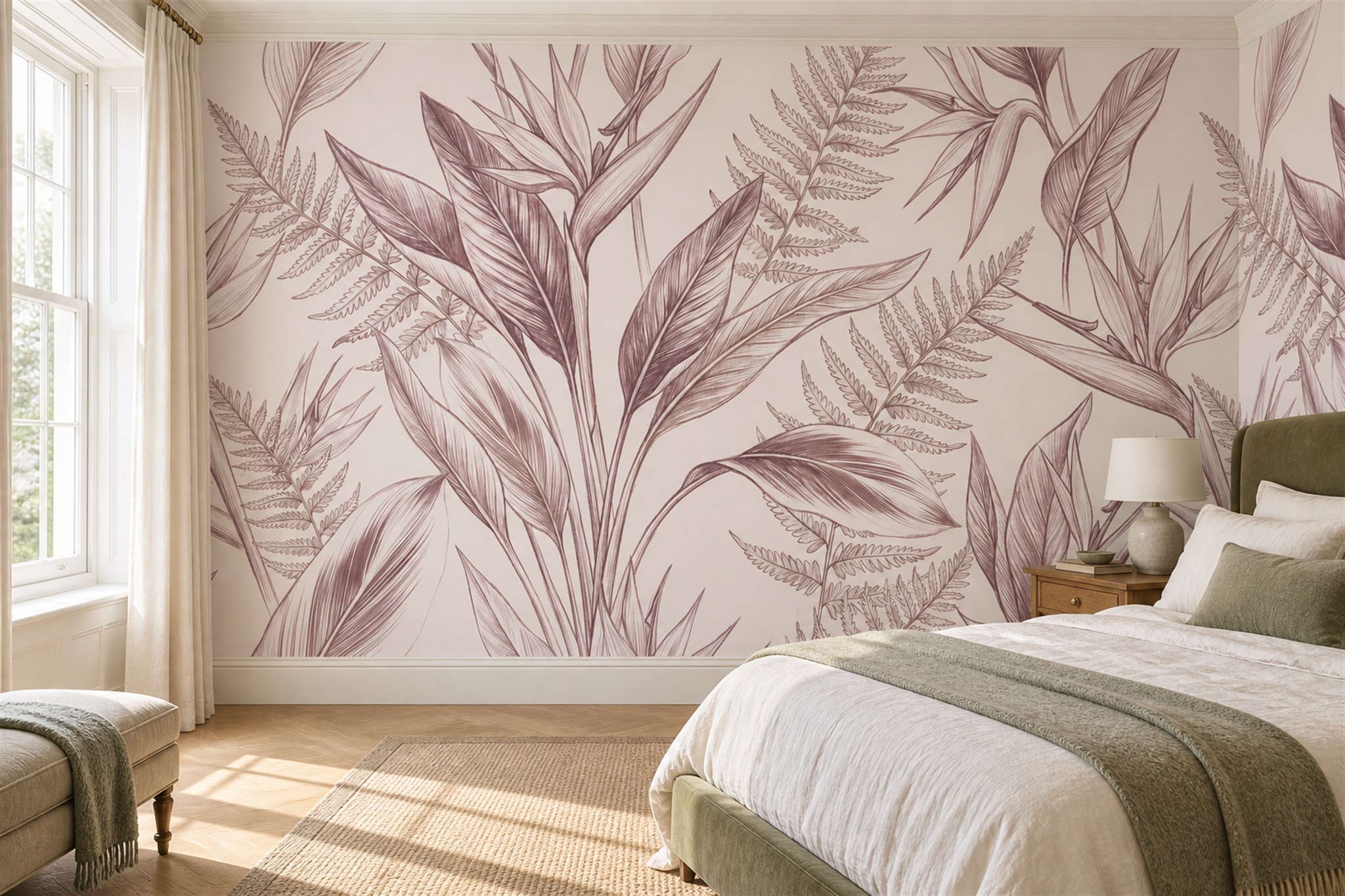 Neutral Leaf Botanical Decorative Wallpaper Mural Home-office-wallpaper-murals, Peel-and-stick Finish