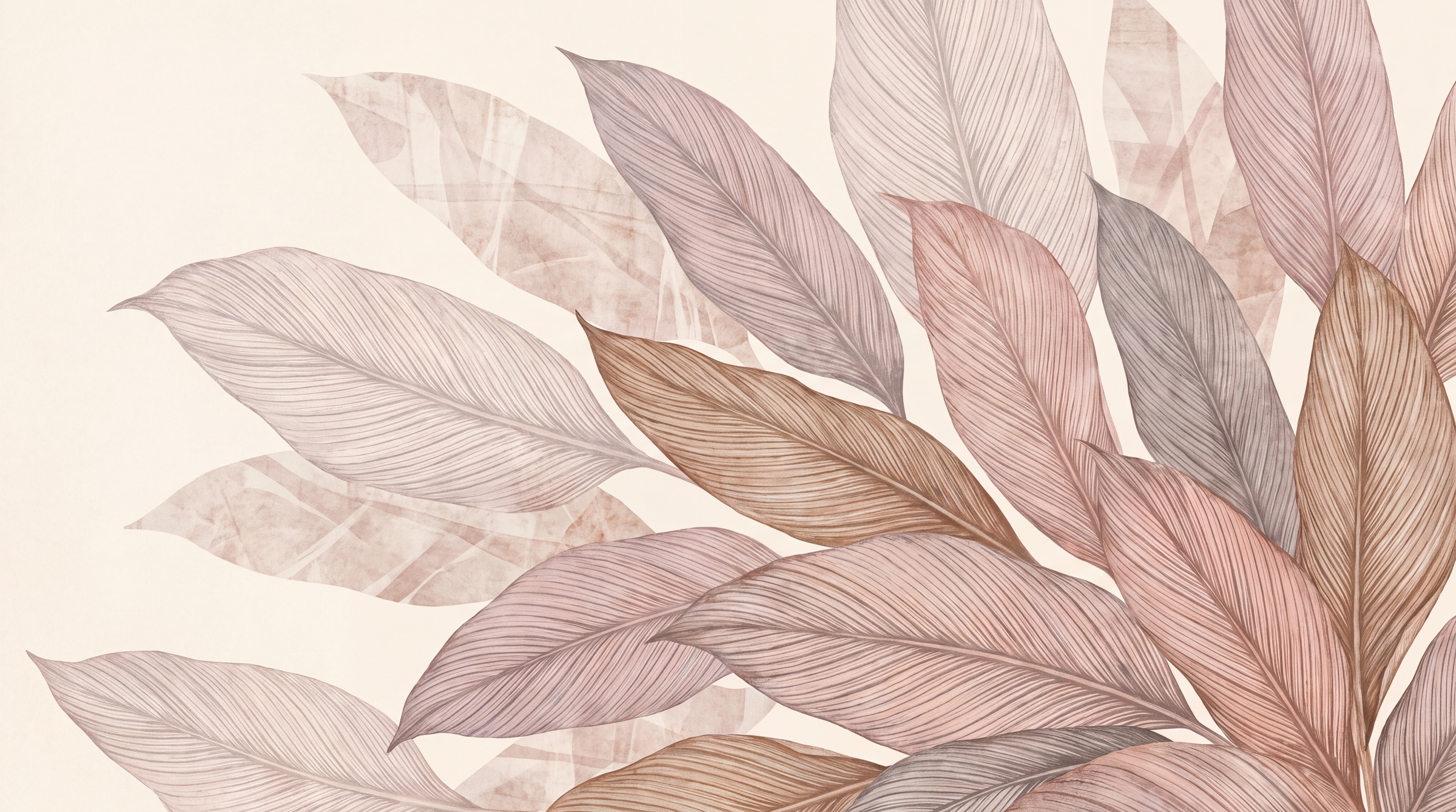 Blush Leaf Botanical Wallpaper Mural Accent-wall-wallpaper-murals, Peel-and-stick Finish