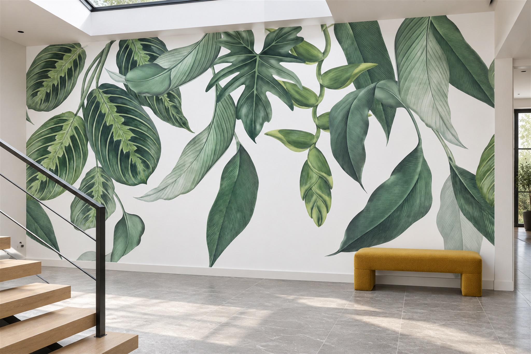 Green Foliage Botanical Wallpaper Mural Accent-wall-wallpaper-murals, Peel-and-stick Finish