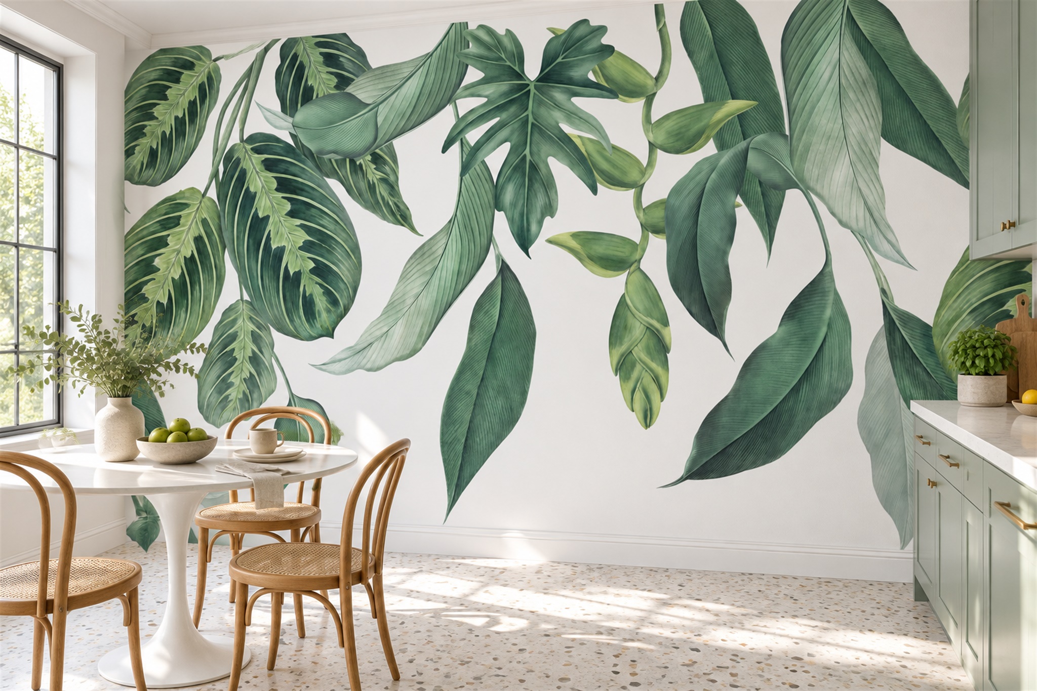 Green Foliage Botanical Wallpaper Mural Bedroom-wallpaper-murals, Peel-and-stick Finish