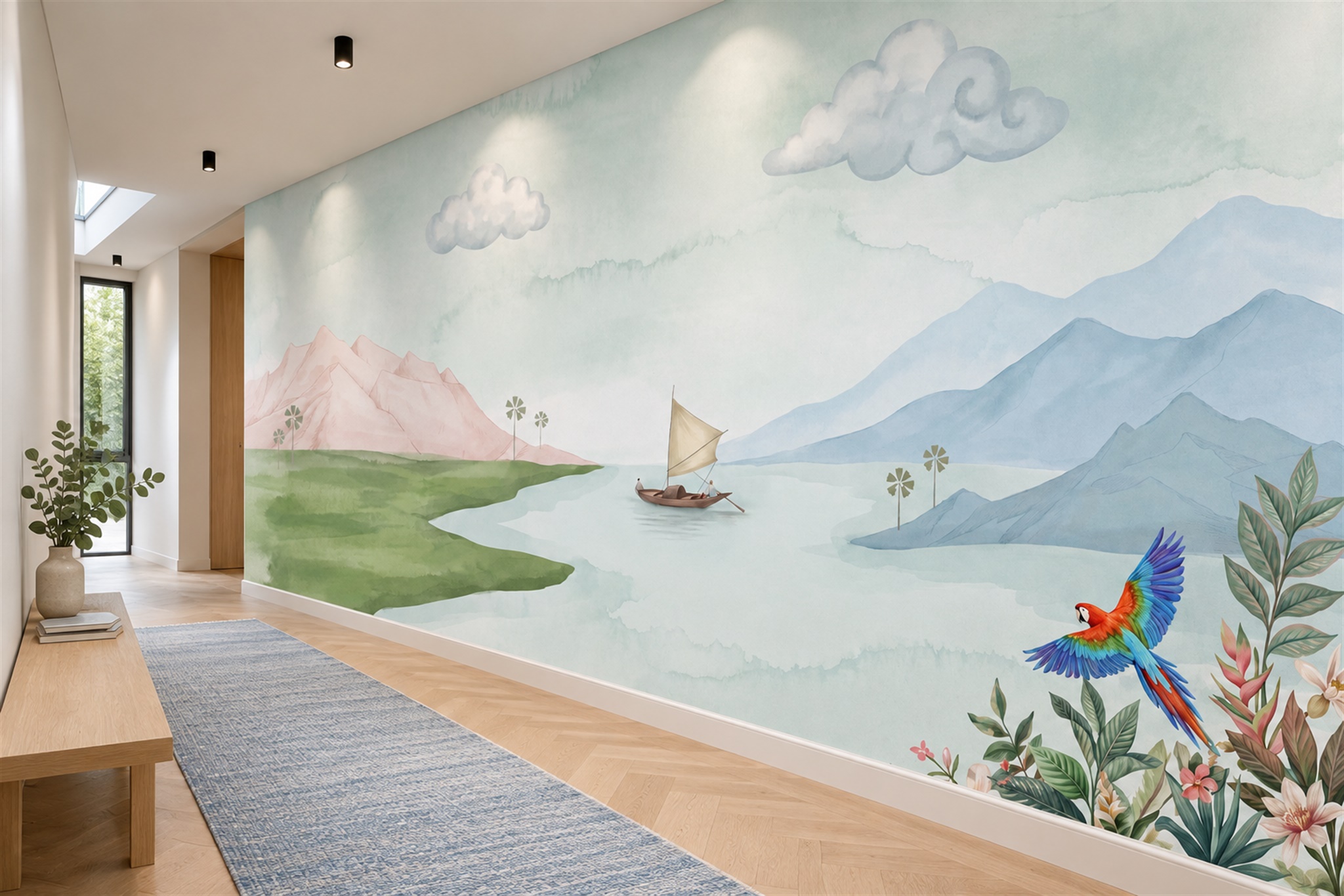 Blue Pattern Decorative Wallpaper Mural Layered Brushwork Wallpaper Hallway-wallpaper-murals, Peel-and-stick Finish