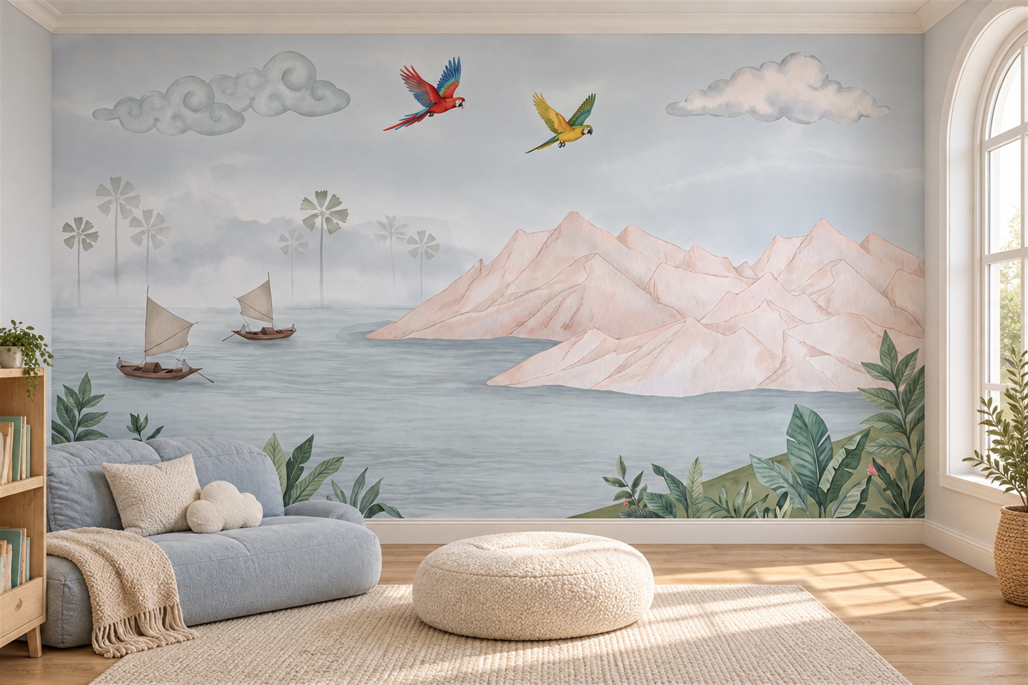Pink Mountain Scenic Wallpaper Mural Home-office-wallpaper-murals, Peel-and-stick Finish