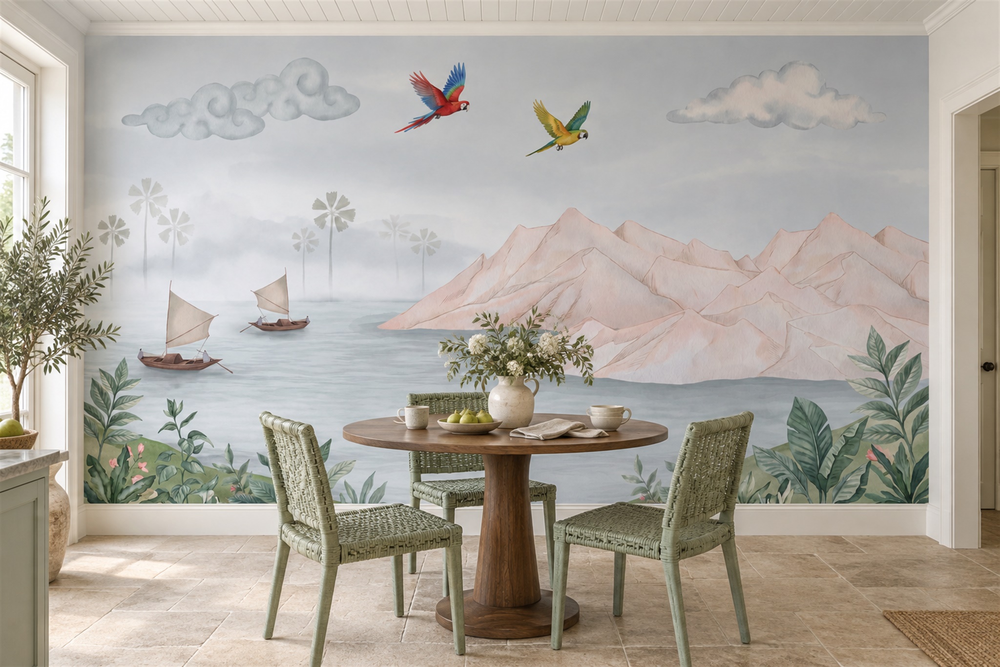 Pink Mountain Scenic Wallpaper Mural Bedroom-wallpaper-murals, Peel-and-stick Finish