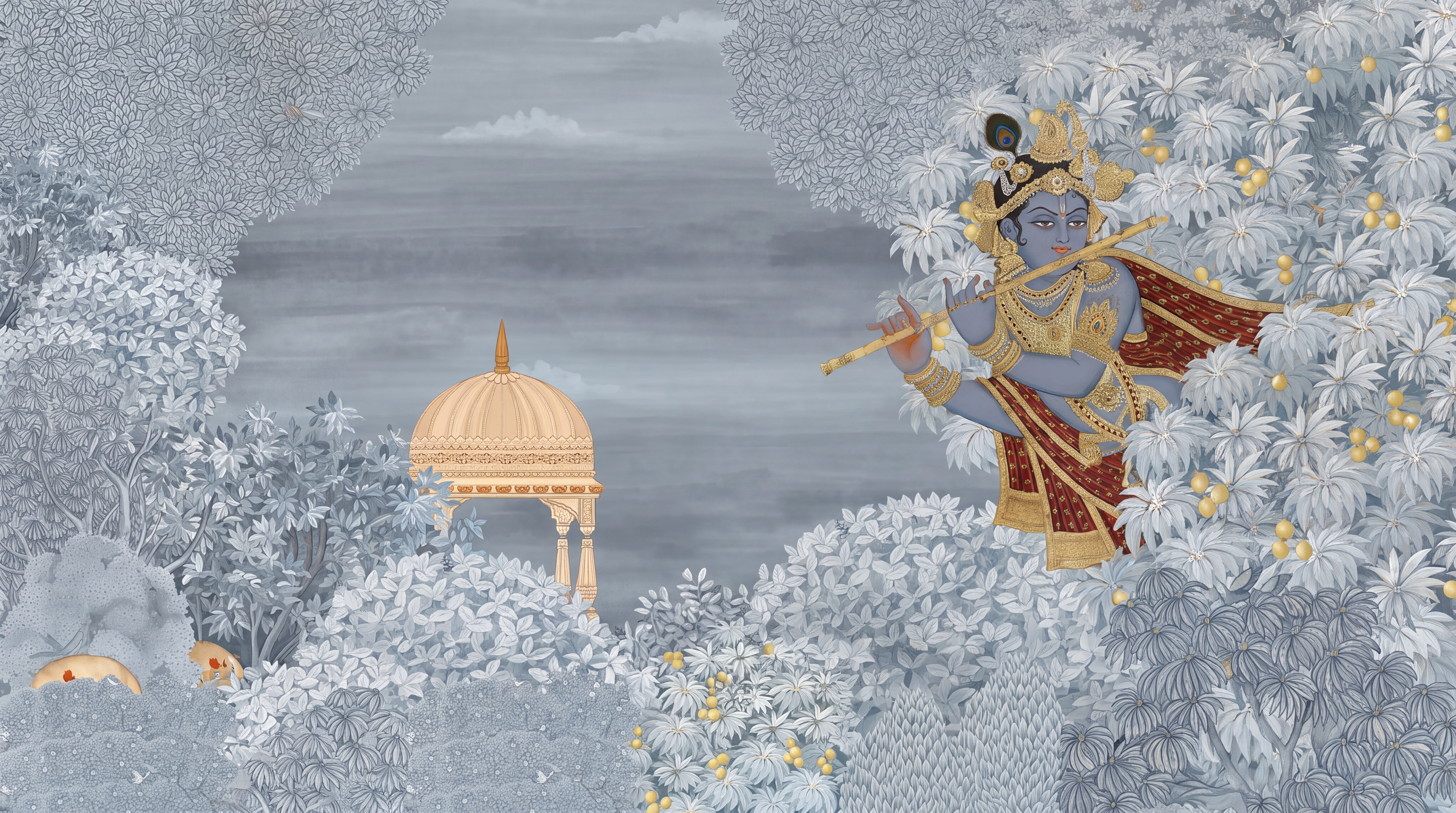 Blue Pattern Decorative Wallpaper Mural Layered Contour Wallpaper Mural, Peel-and-stick Finish
