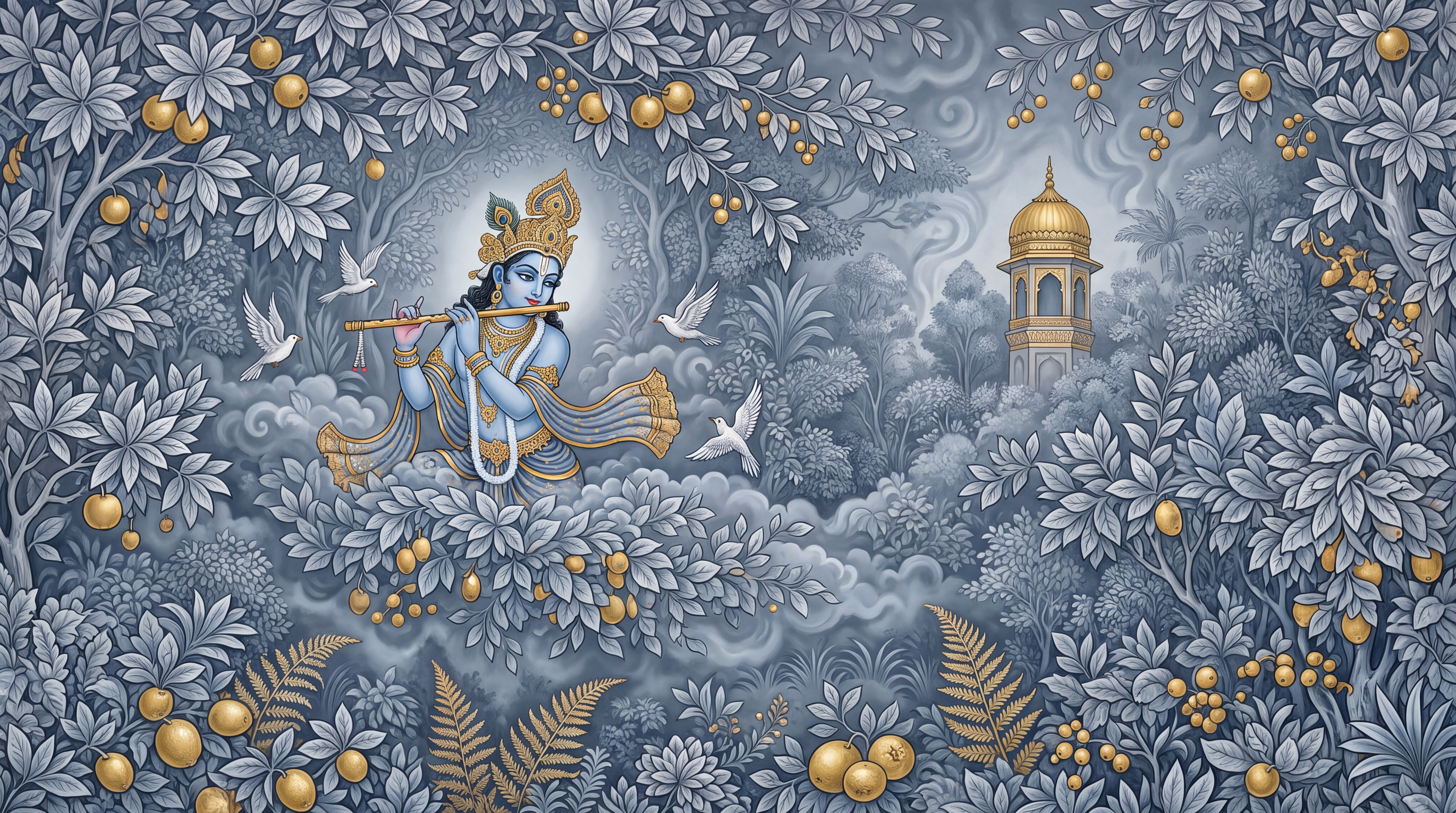 Blue Pattern Decorative Wallpaper Mural Layered Rhythm Wallpaper Mural, Peel-and-stick Finish