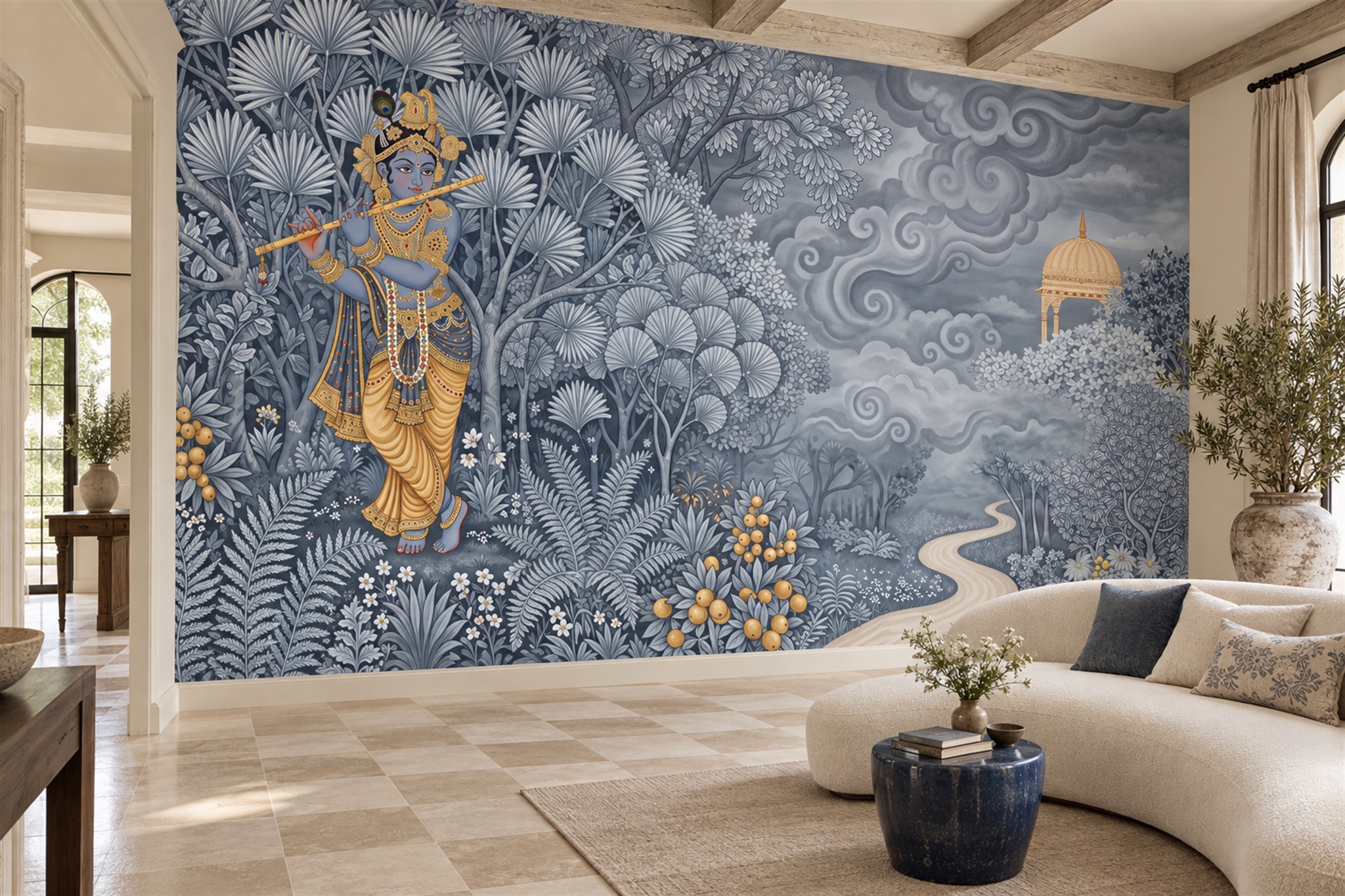 Grey Pattern Decorative Wallpaper Mural Layered Abstract Wallpaper Mural Accent-wall-wallpaper-murals, Peel-and-stick Finish