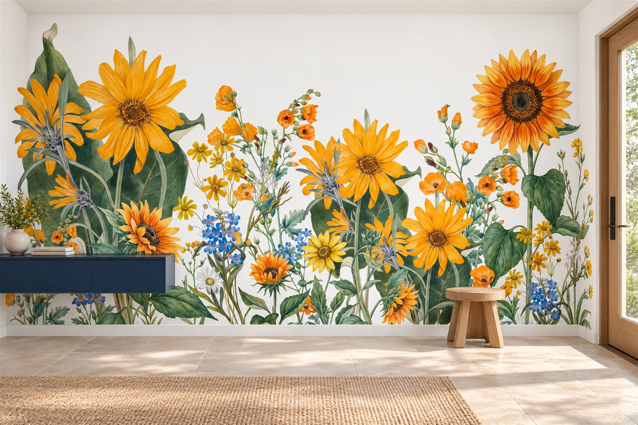 Yellow Pattern Decorative Wallpaper Mural Entryway-wallpaper-murals, Peel-and-stick Finish