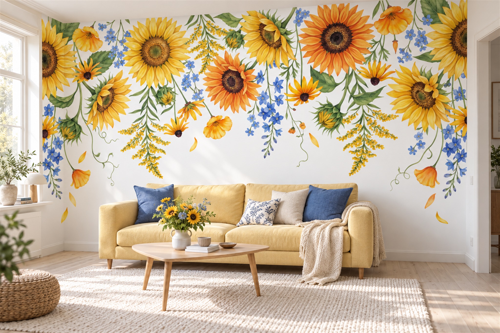 Gold Pattern Decorative Floral Wallpaper Mural Feature-wall-wallpaper-murals, Peel-and-stick Finish