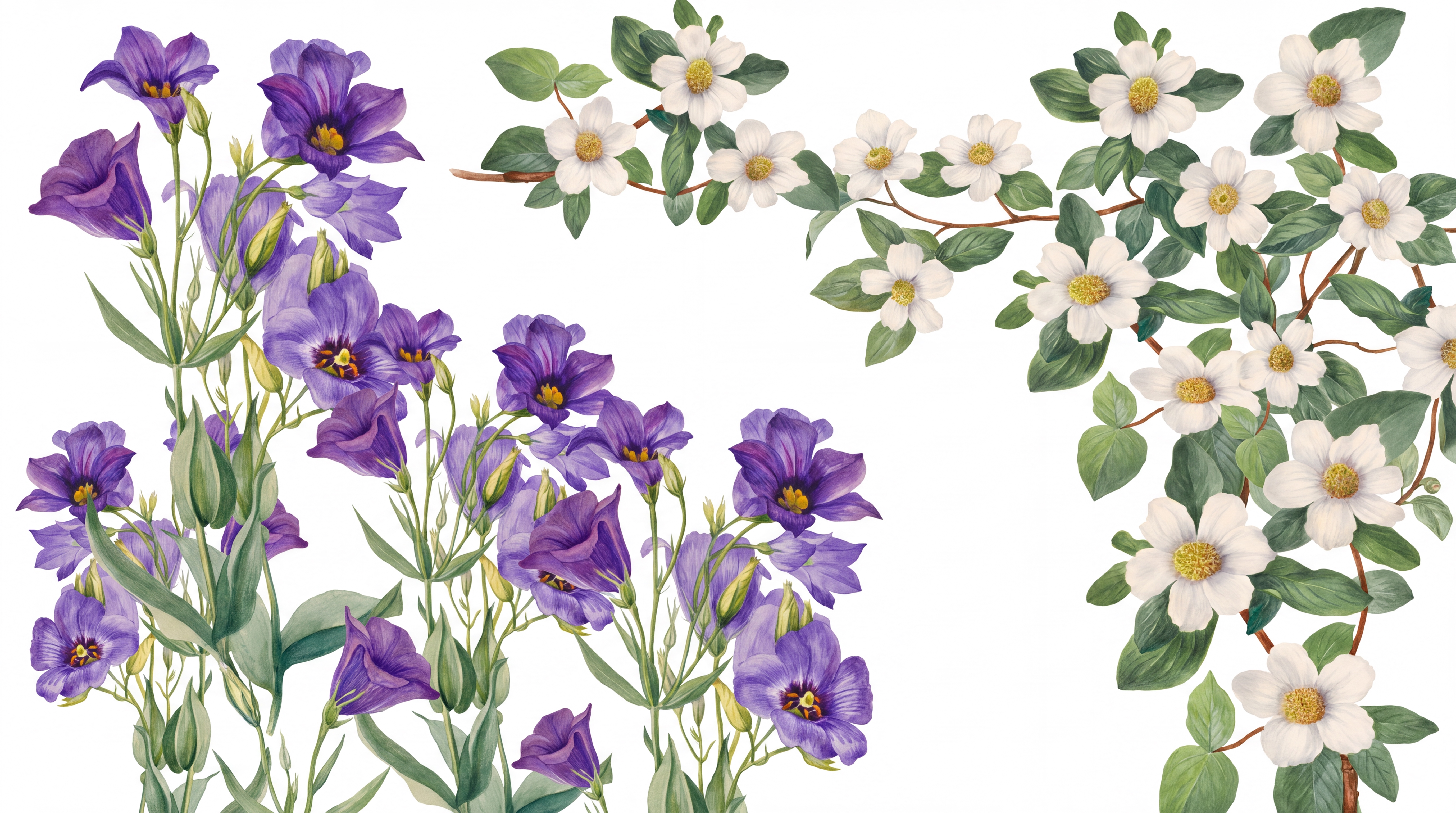 Purple Floral Botanical Wallpaper Mural Dining-room-wallpaper-murals, Peel-and-stick Finish