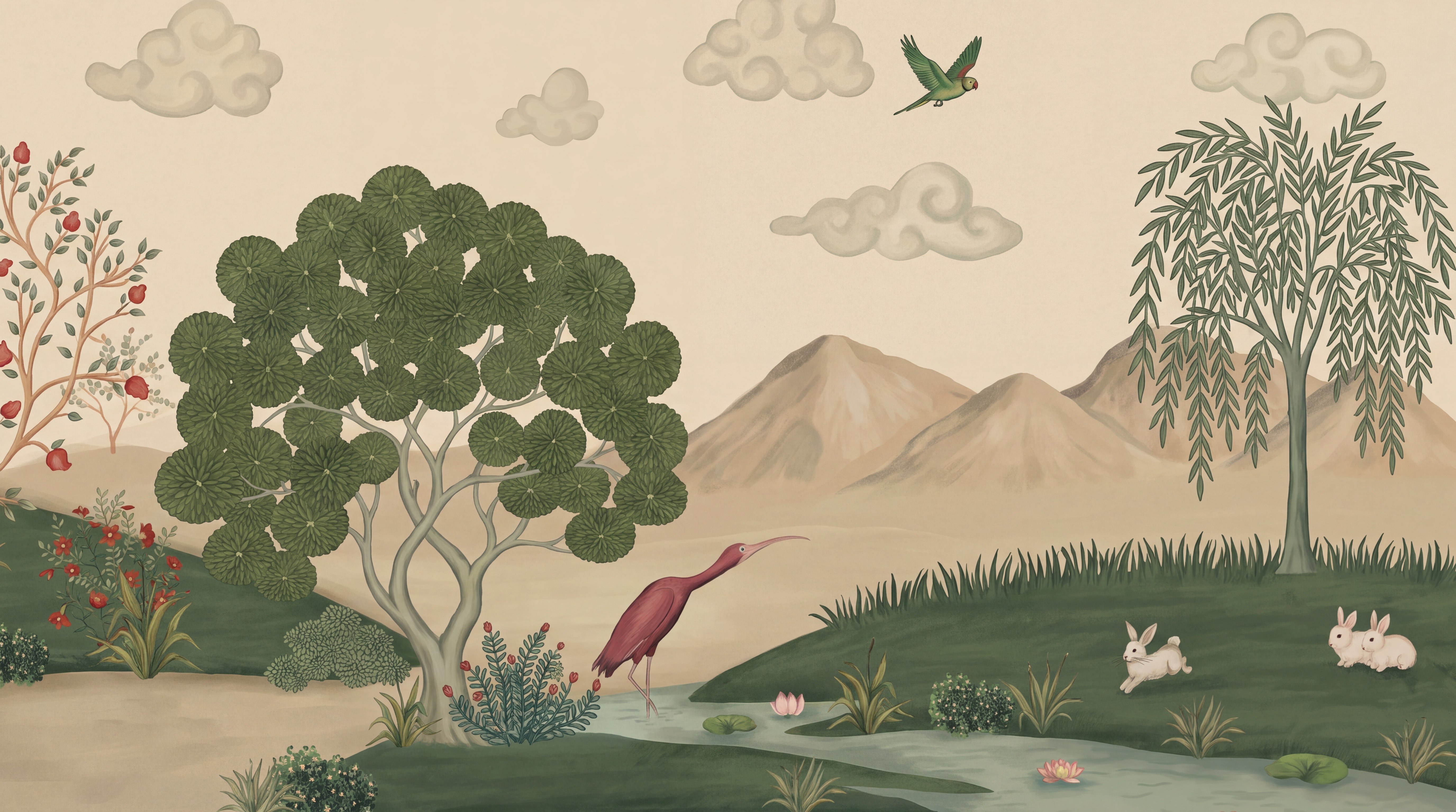 Beige Garden Scenic Wallpaper Mural, Peel-and-stick Finish