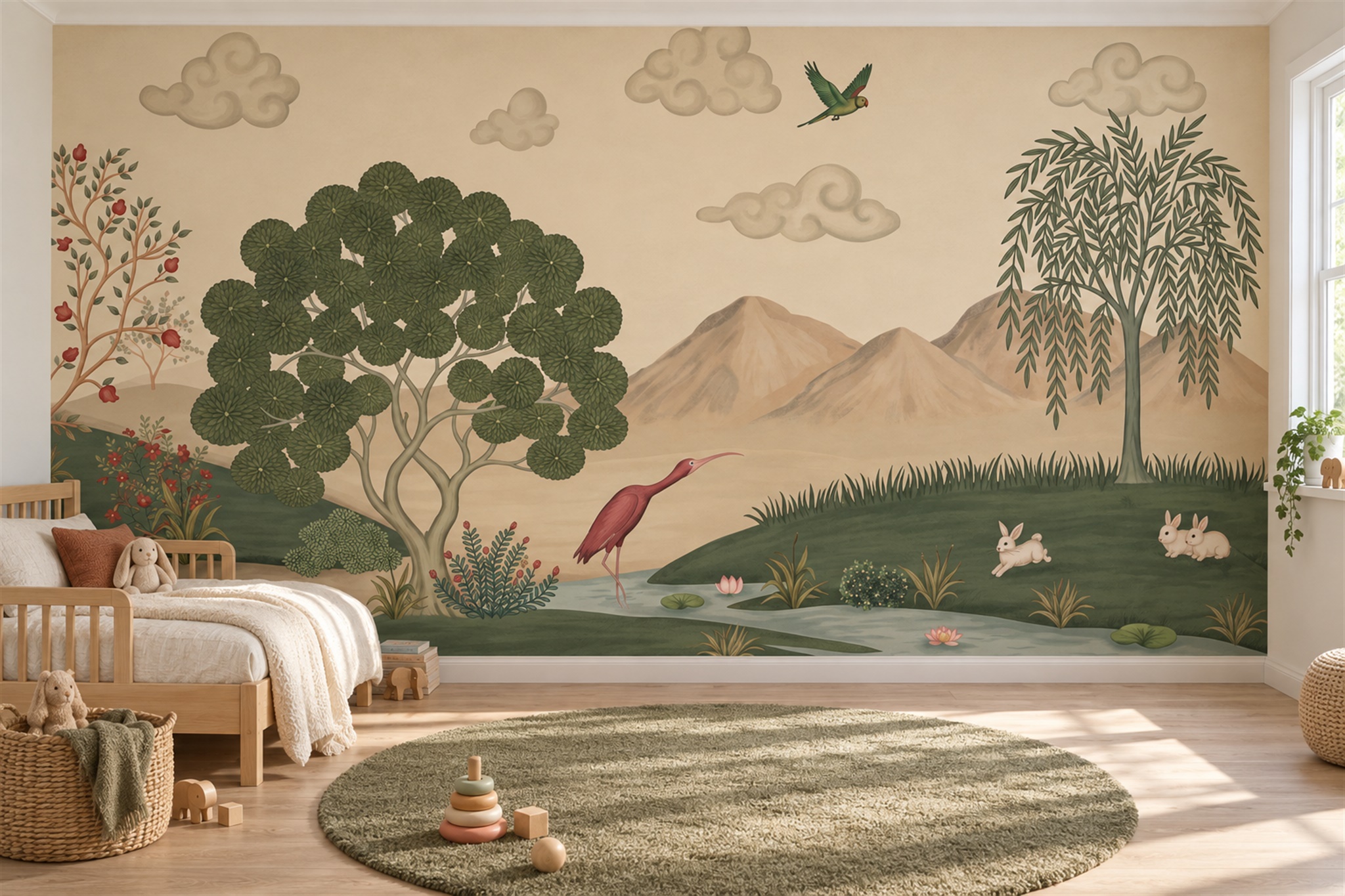 Beige Garden Scenic Wallpaper Mural Accent-wall-wallpaper-murals, Peel-and-stick Finish