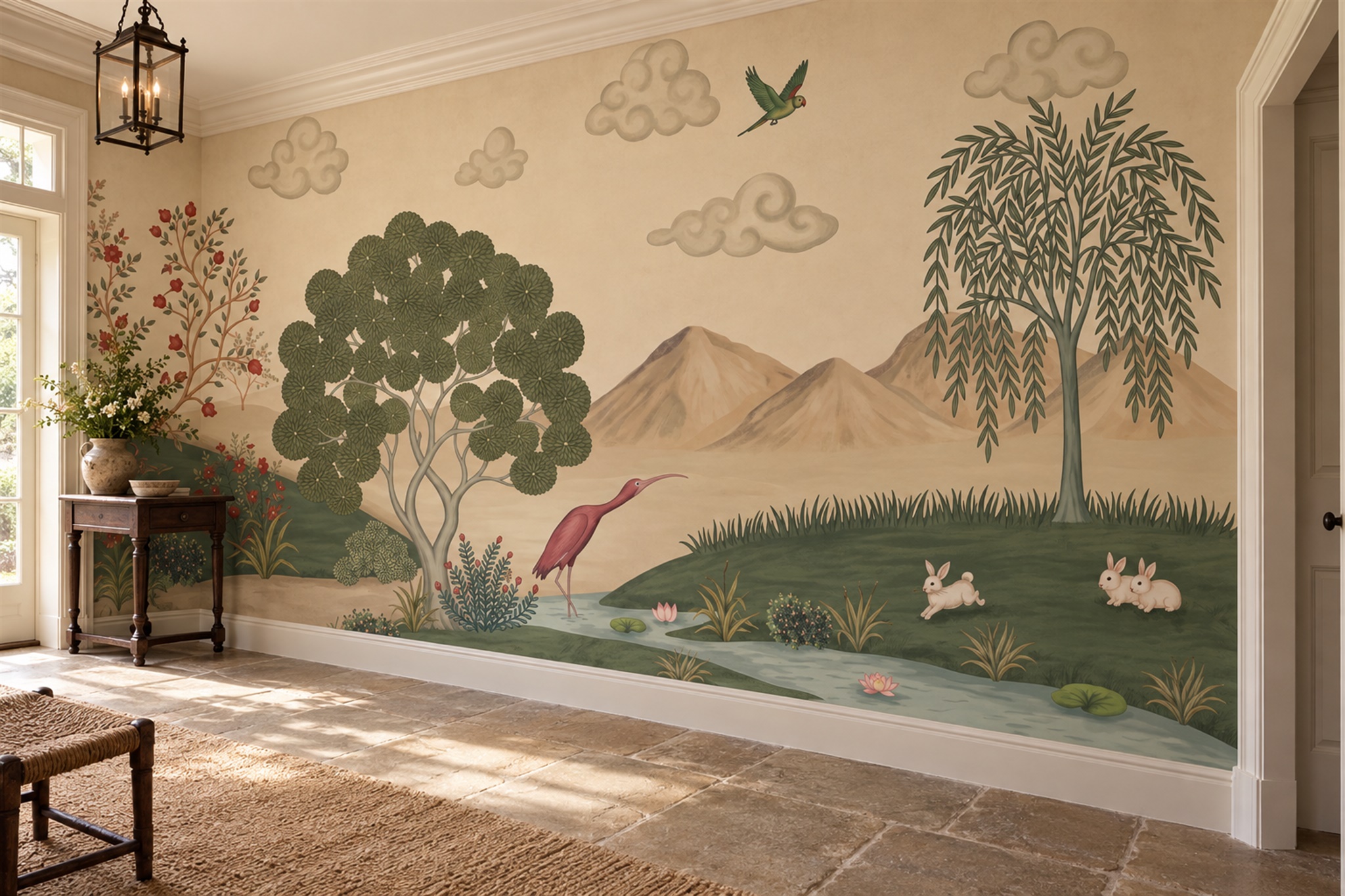 Beige Garden Scenic Wallpaper Mural Accent-wall-wallpaper-murals, Peel-and-stick Finish