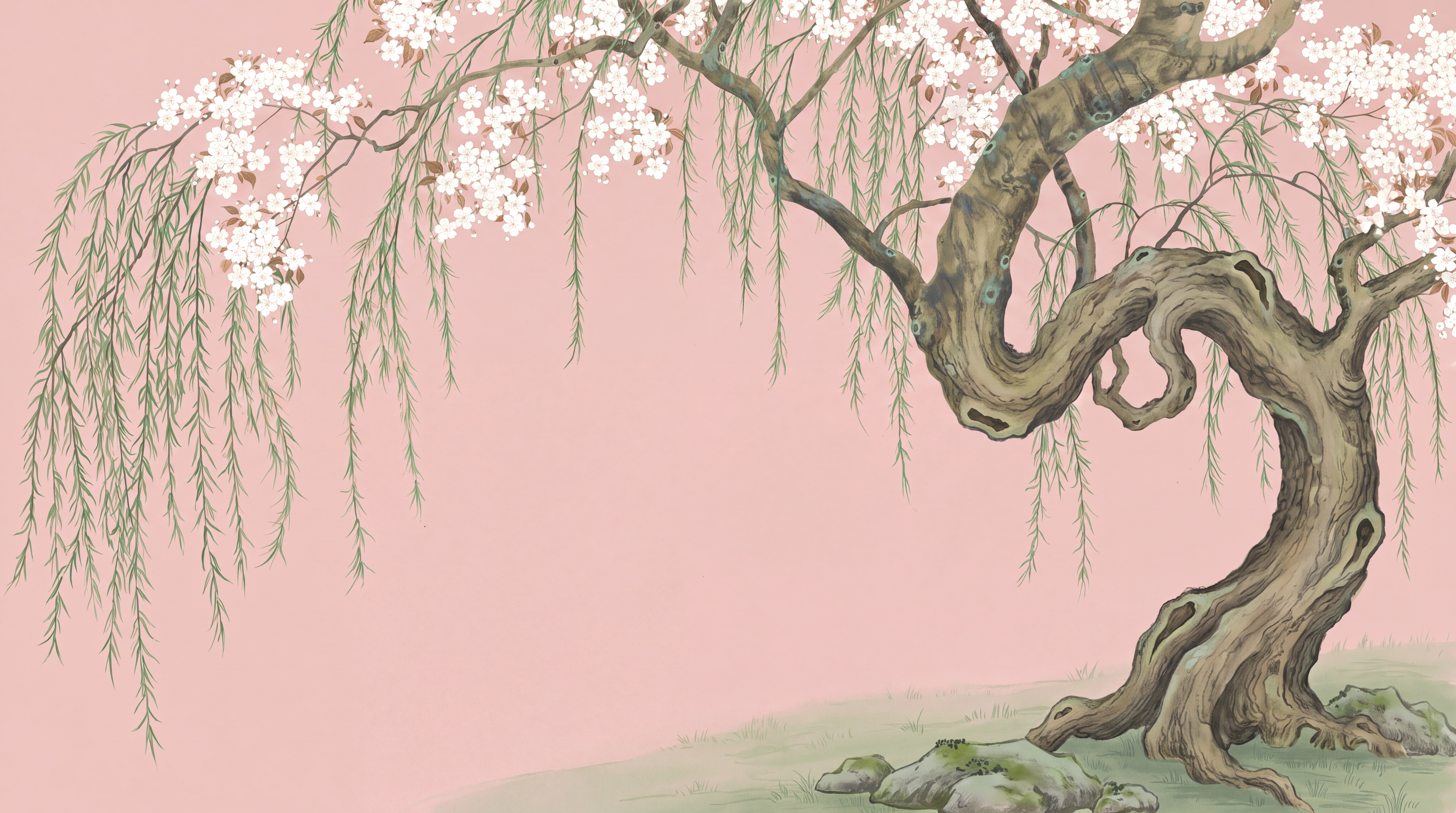 Pink Blossom Botanical Wallpaper Mural, Peel-and-stick Finish