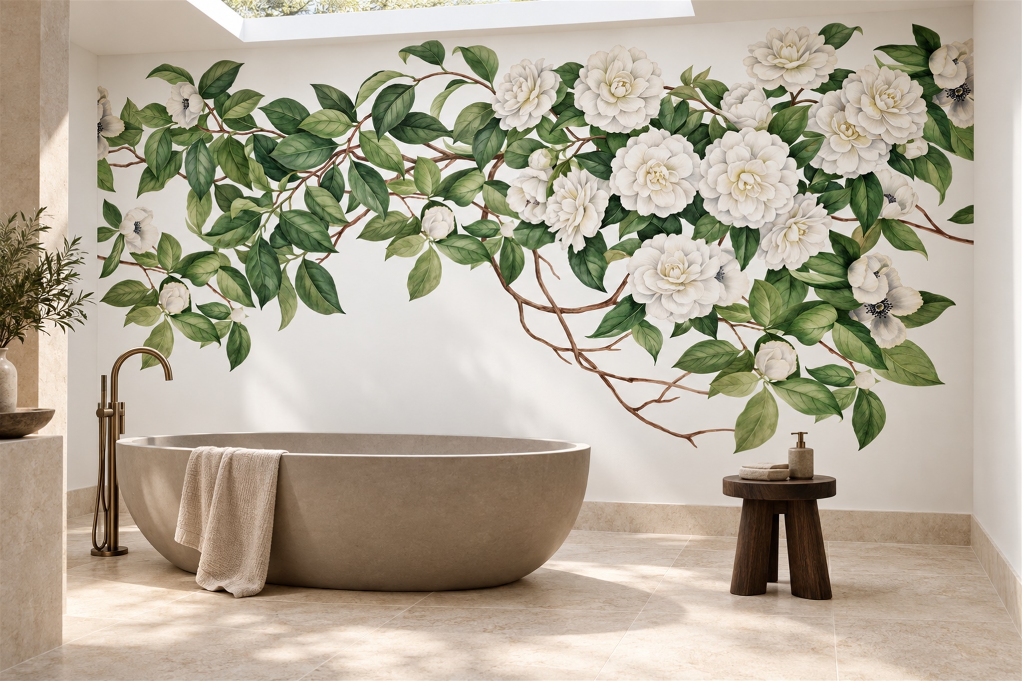 White Pattern Decorative Abstract Wallpaper Mural Bathroom-wallpaper-murals, Peel-and-stick Finish