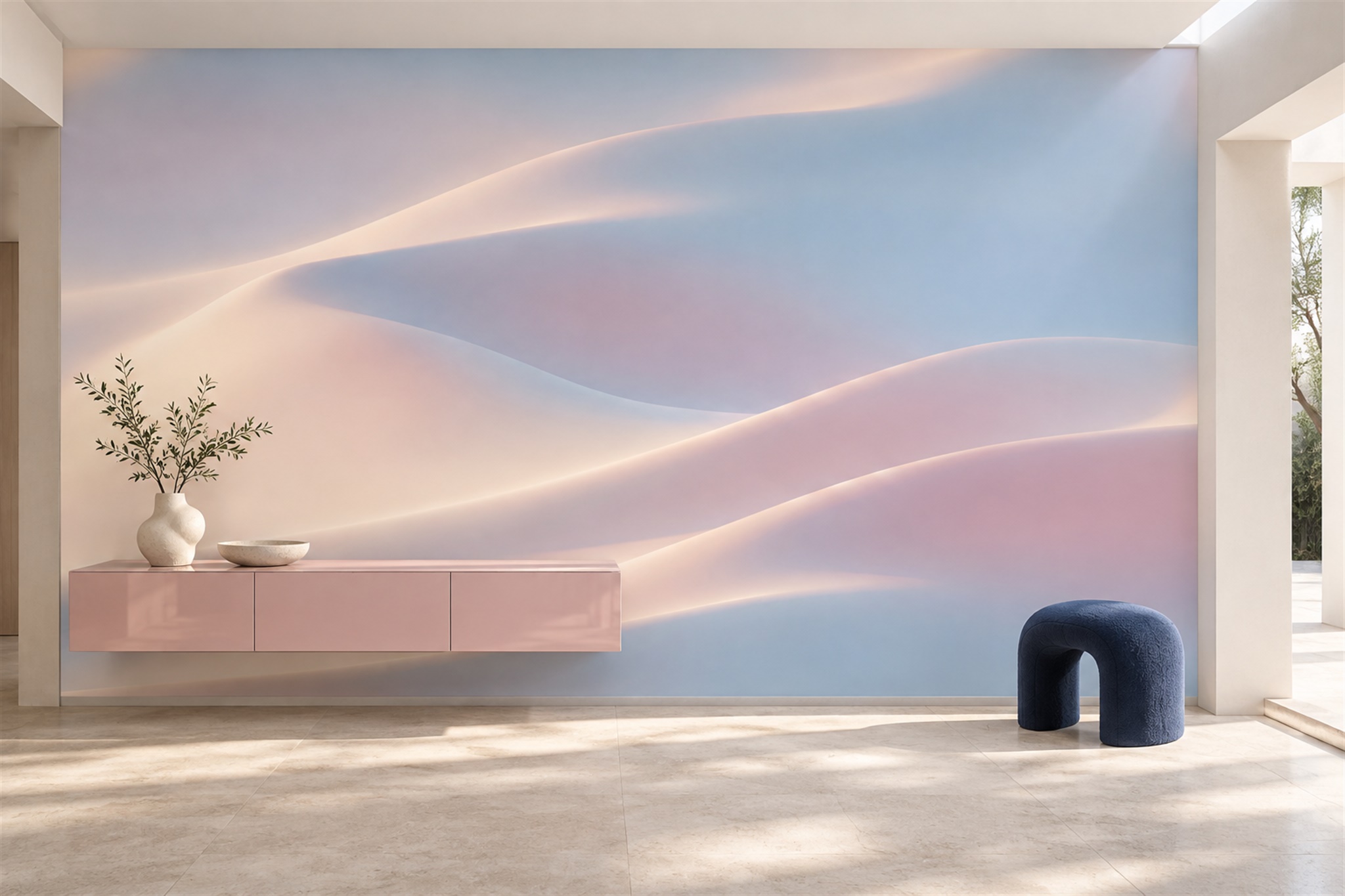 Blush Pattern Decorative Painterly Wallpaper Mural Entryway-wallpaper-murals, Peel-and-stick Finish