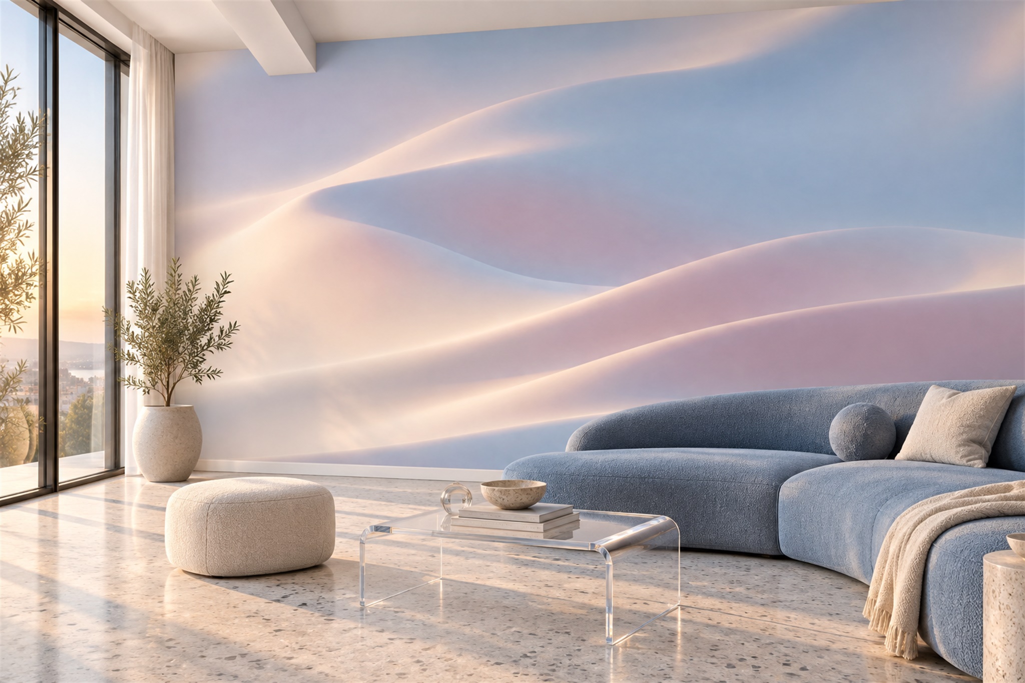 Blush Pattern Decorative Painterly Wallpaper Mural Living-room-wallpaper-murals, Peel-and-stick Finish
