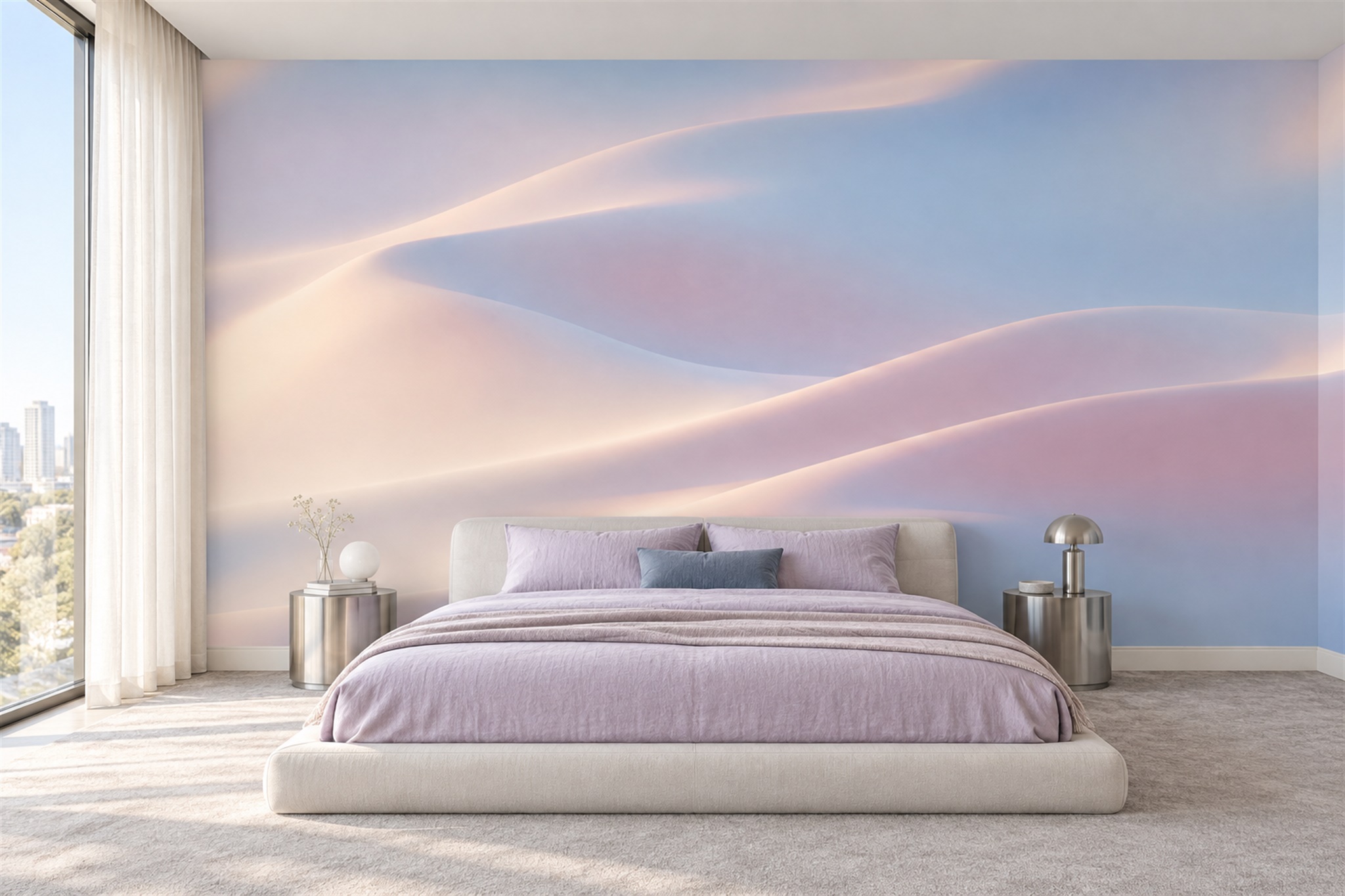 Blush Pattern Decorative Painterly Wallpaper Mural Living-room-wallpaper-murals, Peel-and-stick Finish