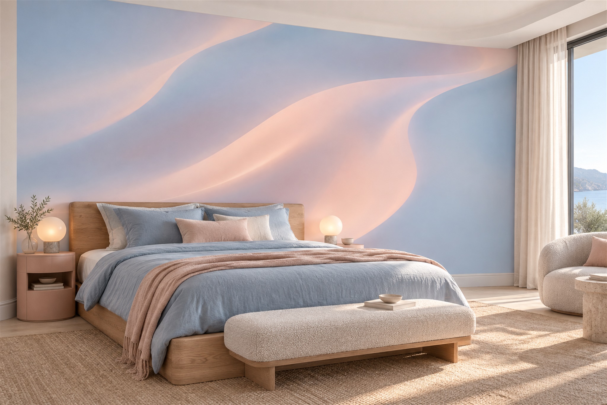 Blue Pattern Decorative Wallpaper Mural Layered Detail Wallpaper Mural Bedroom-wallpaper-murals, Peel-and-stick Finish
