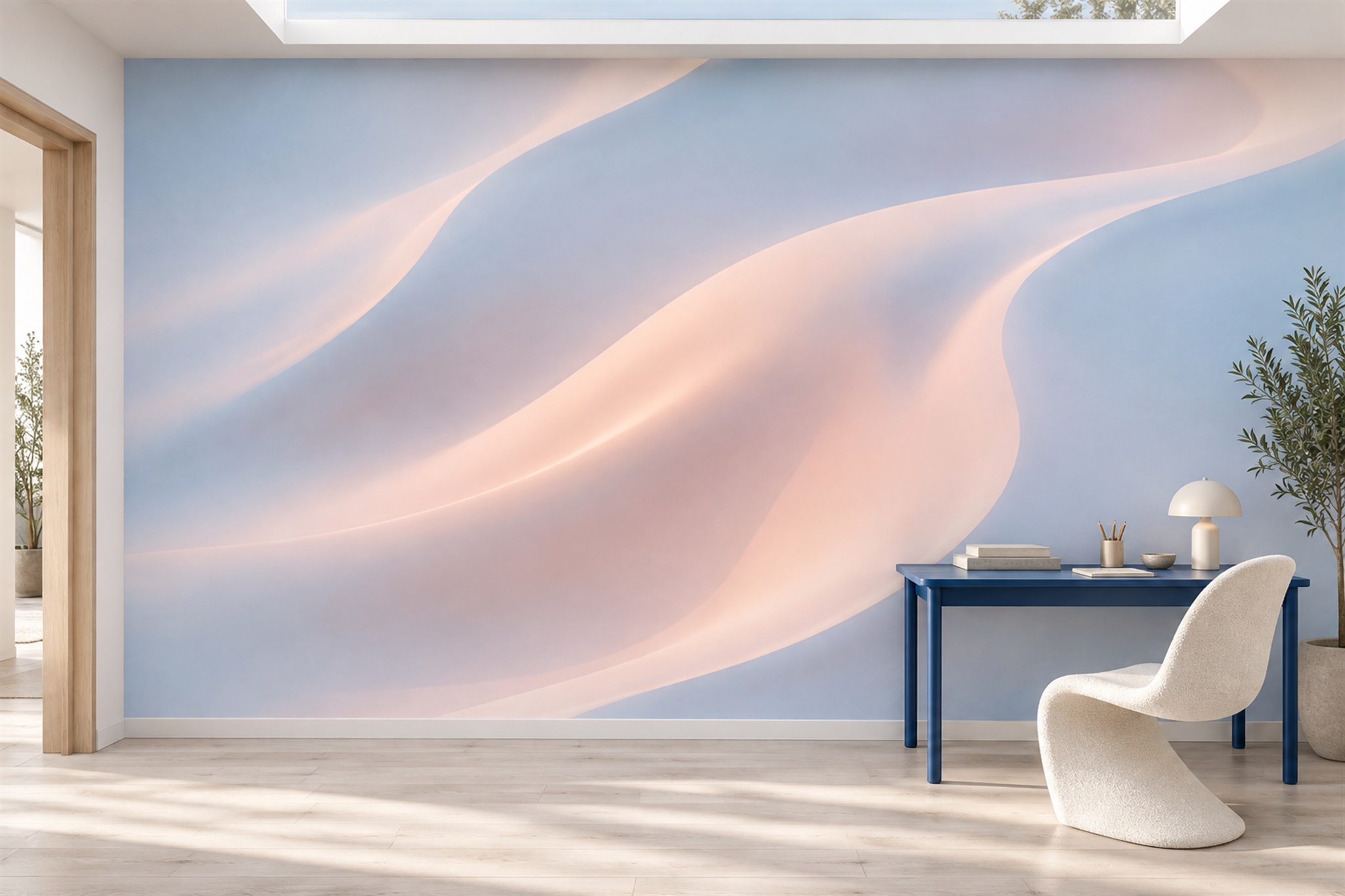 Blue Pattern Decorative Wallpaper Mural Layered Detail Wallpaper Mural Bedroom-wallpaper-murals, Peel-and-stick Finish