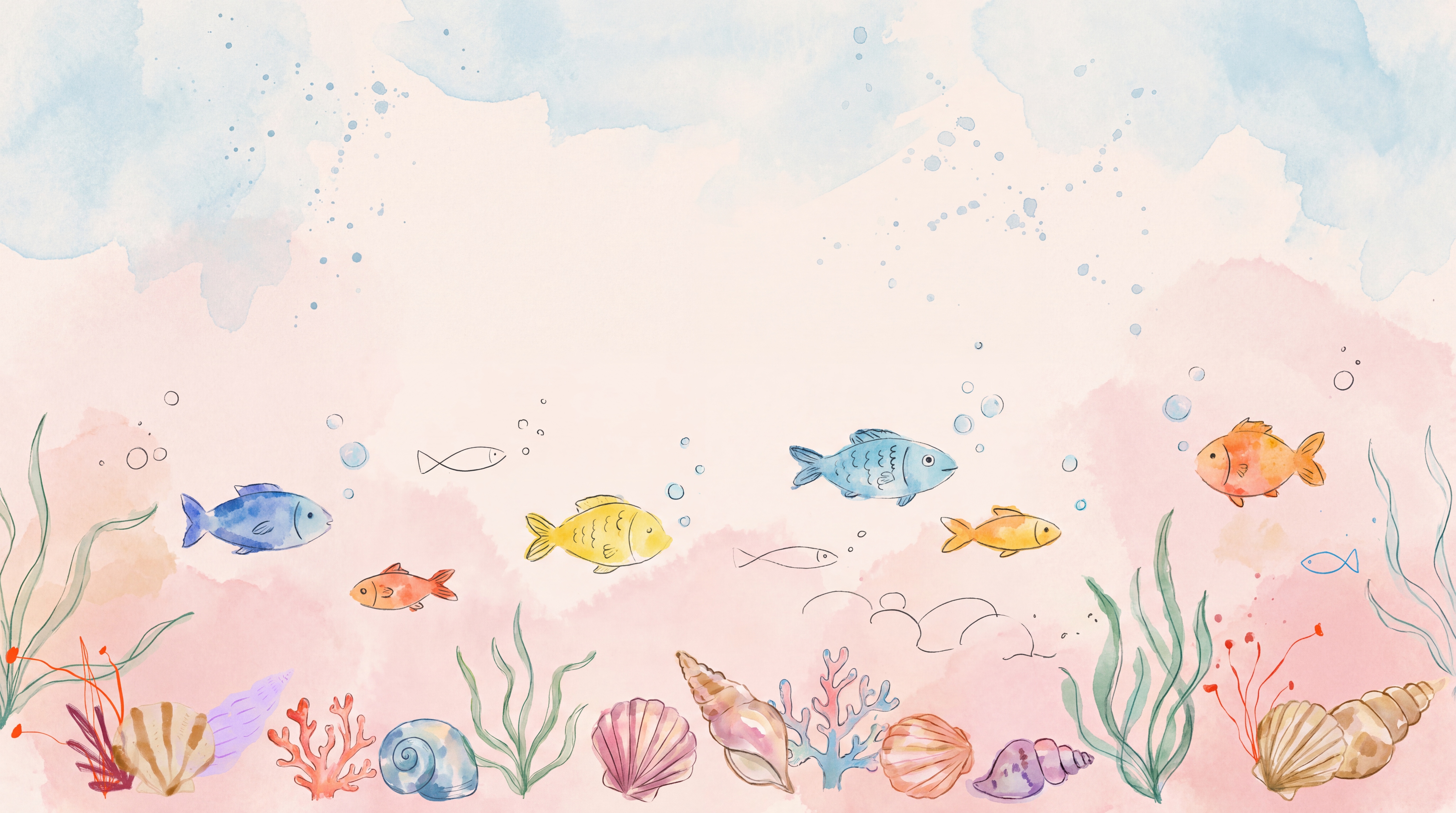 Pink Fish Illustrated Wallpaper Mural, Peel-and-stick Finish