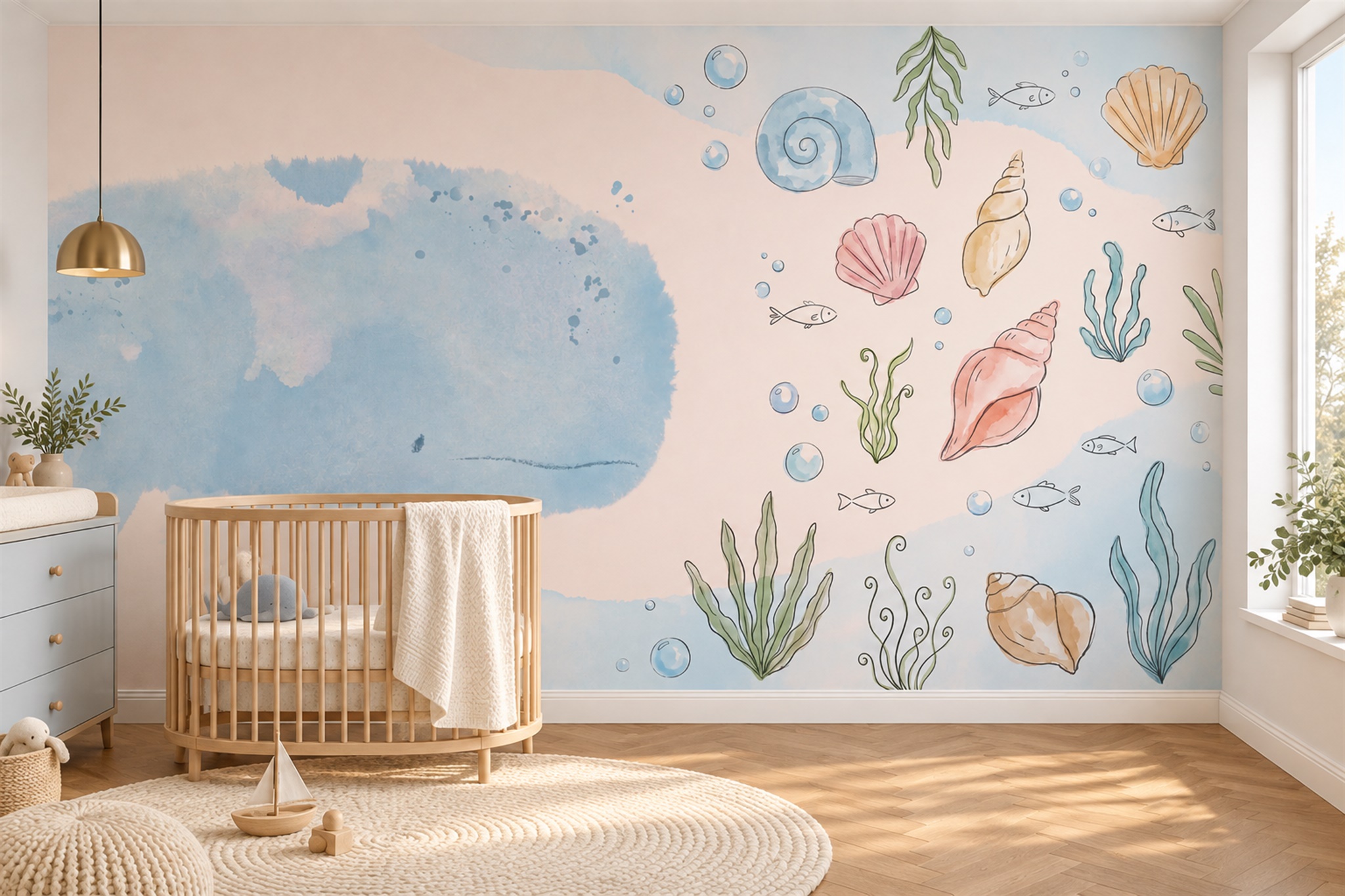Blue Pattern Decorative Wallpaper Mural Layered Quiet Wallpaper Mural Nursery-wallpaper-murals, Peel-and-stick Finish