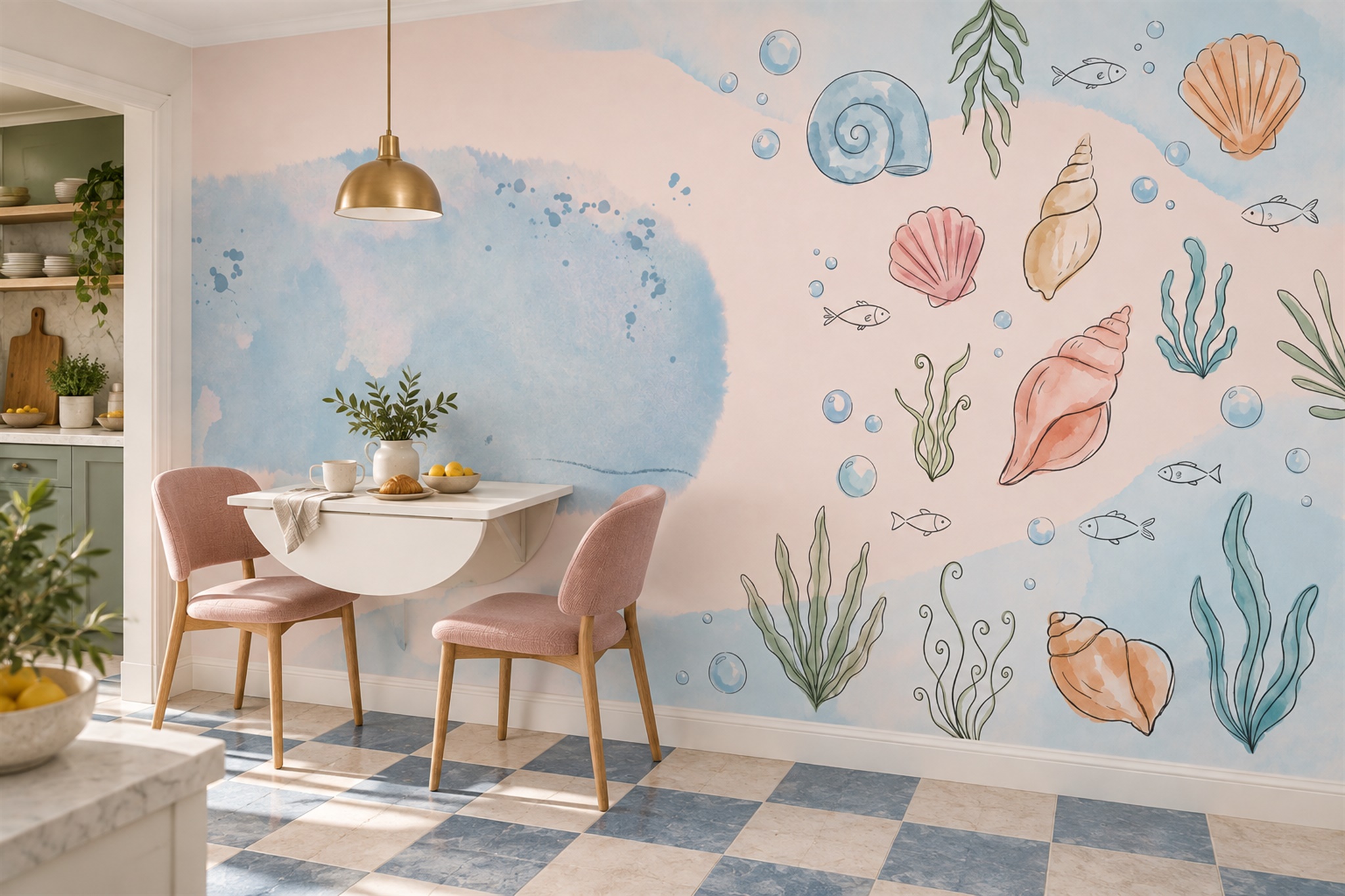 Blue Pattern Decorative Wallpaper Mural Layered Quiet Wallpaper Mural Bedroom-wallpaper-murals, Peel-and-stick Finish