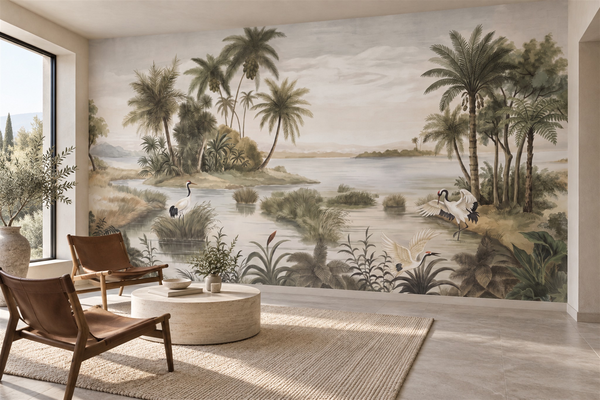 Sage Pattern Decorative Wallpaper Mural Layered Marks Wallpaper Mural Accent-wall-wallpaper-murals, Peel-and-stick Finish