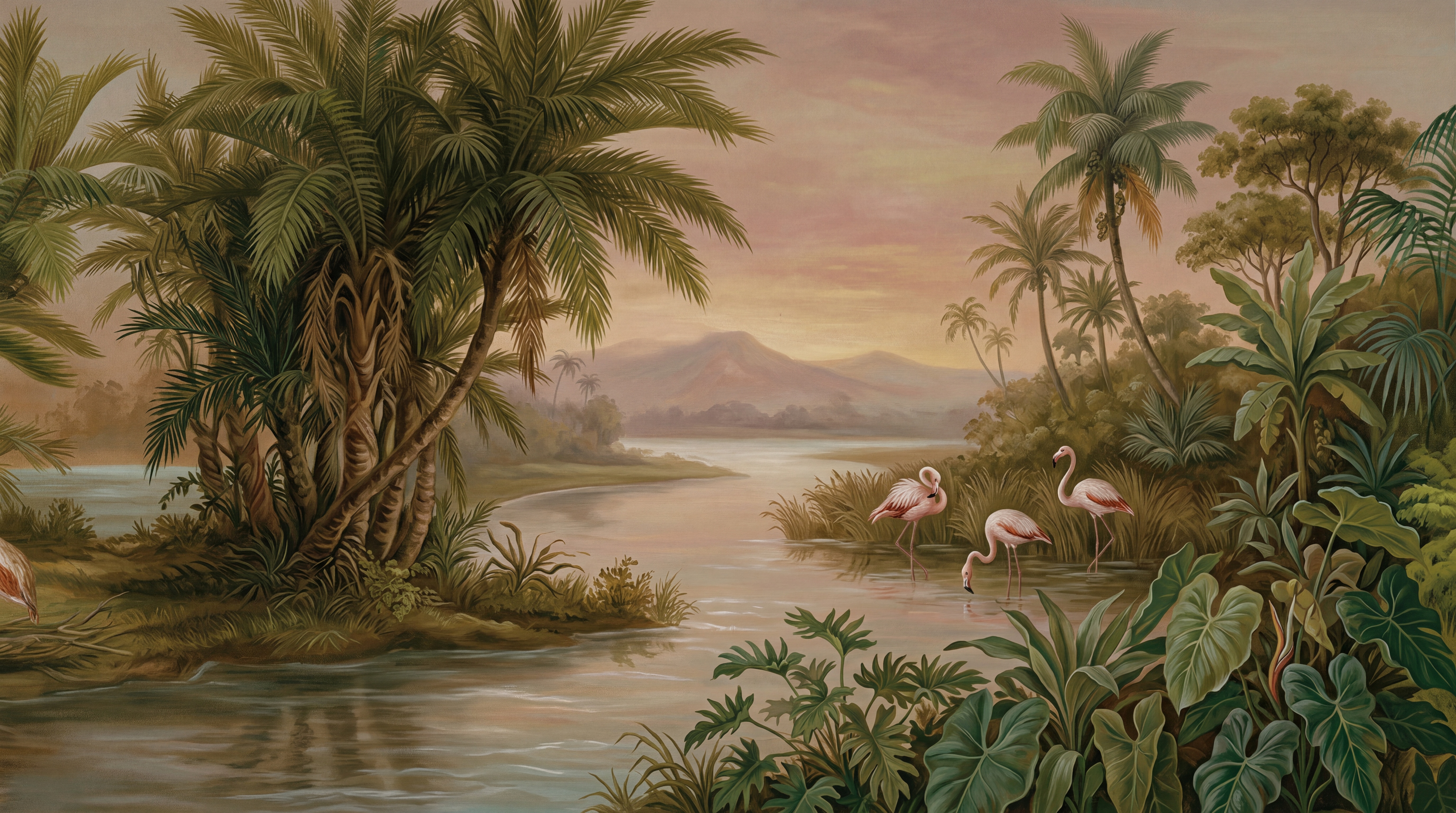 Gold Flamingo Wallpaper Mural, Peel-and-stick Finish