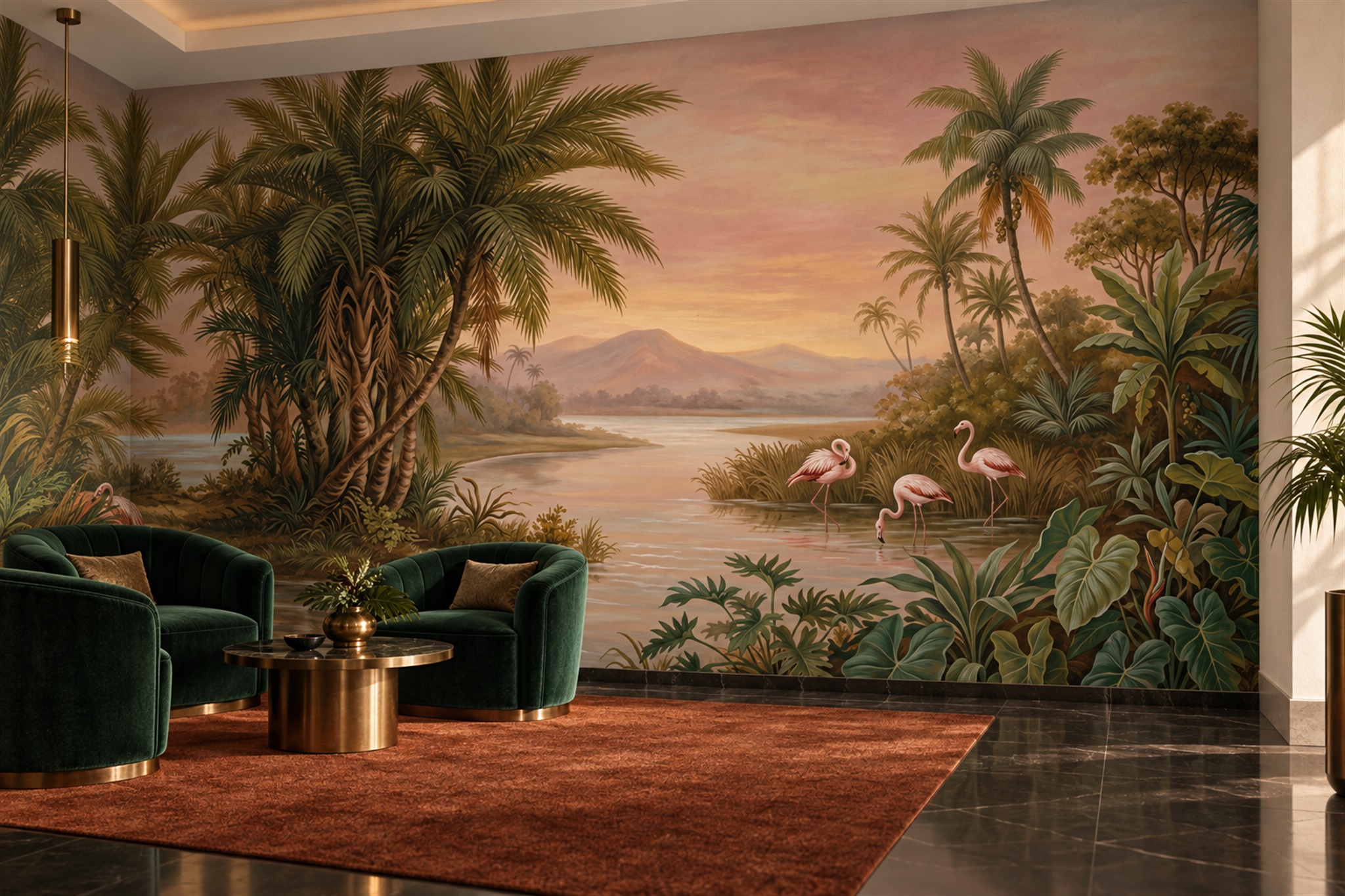 Gold Flamingo Wallpaper Mural, Peel-and-stick Finish
