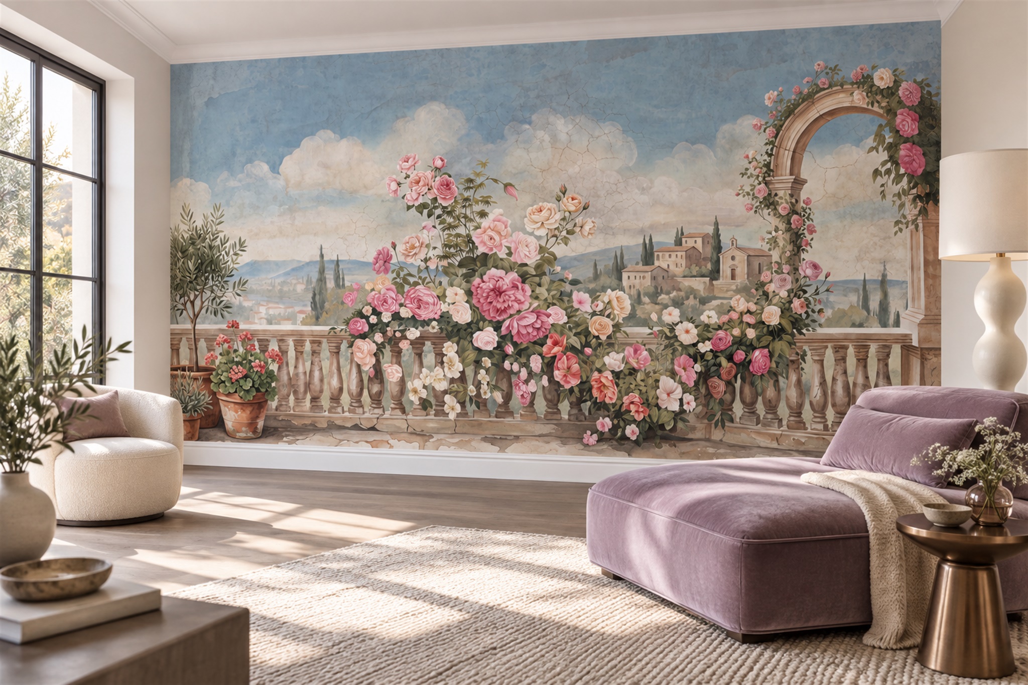 Pink Vintage Artful Wallpaper Mural Home-office-wallpaper-murals, Shown In A Home Office, Peel-and-stick Finish