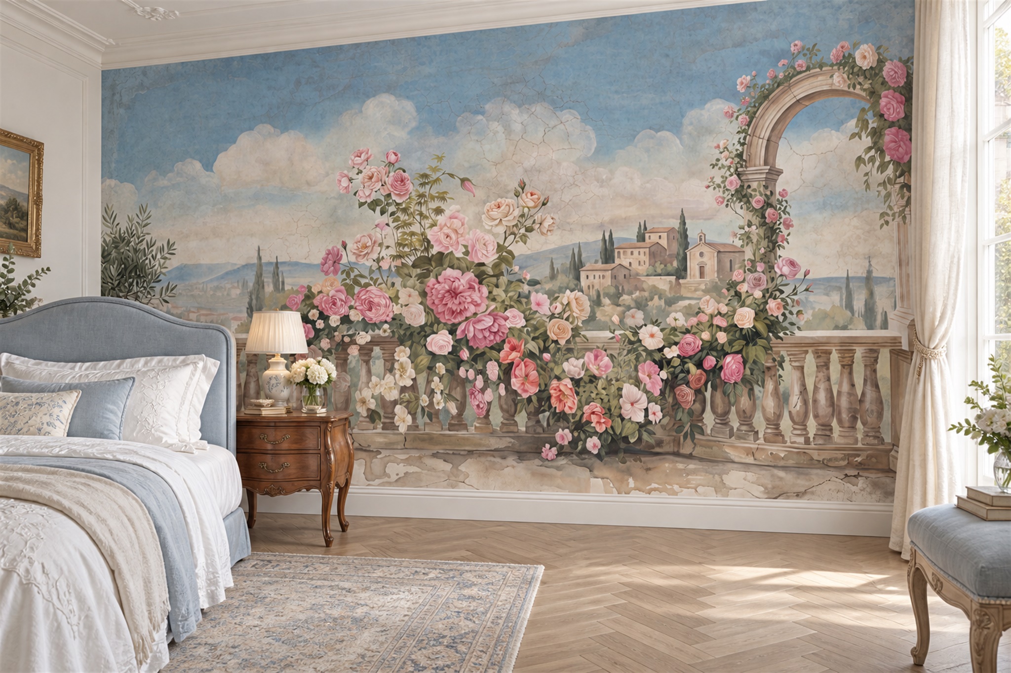 Pink Vintage Artful Wallpaper Mural Bedroom-wallpaper-murals, Peel-and-stick Finish