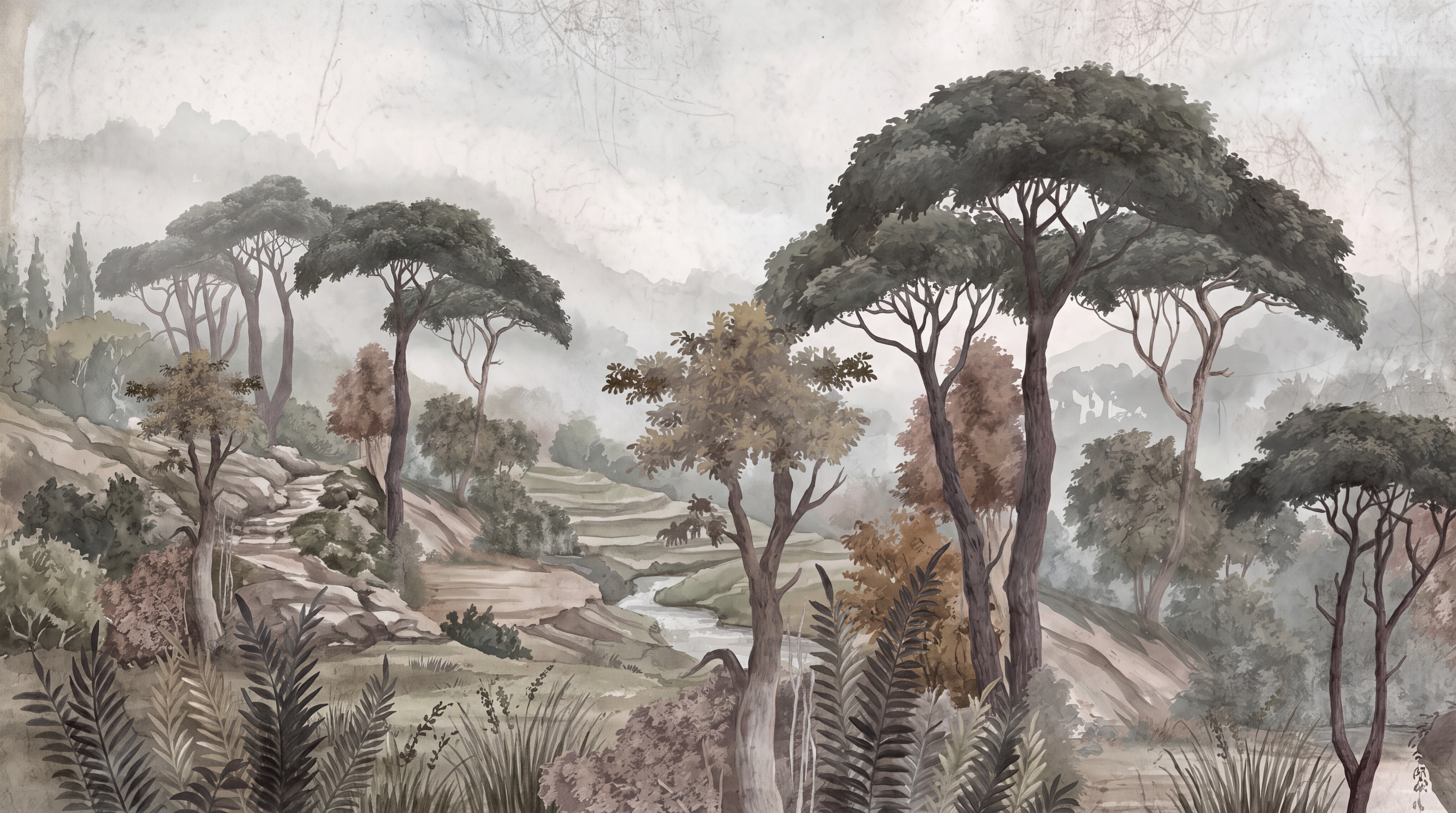 Grey Misty Artful Decorative Wallpaper Mural, Peel-and-stick Finish