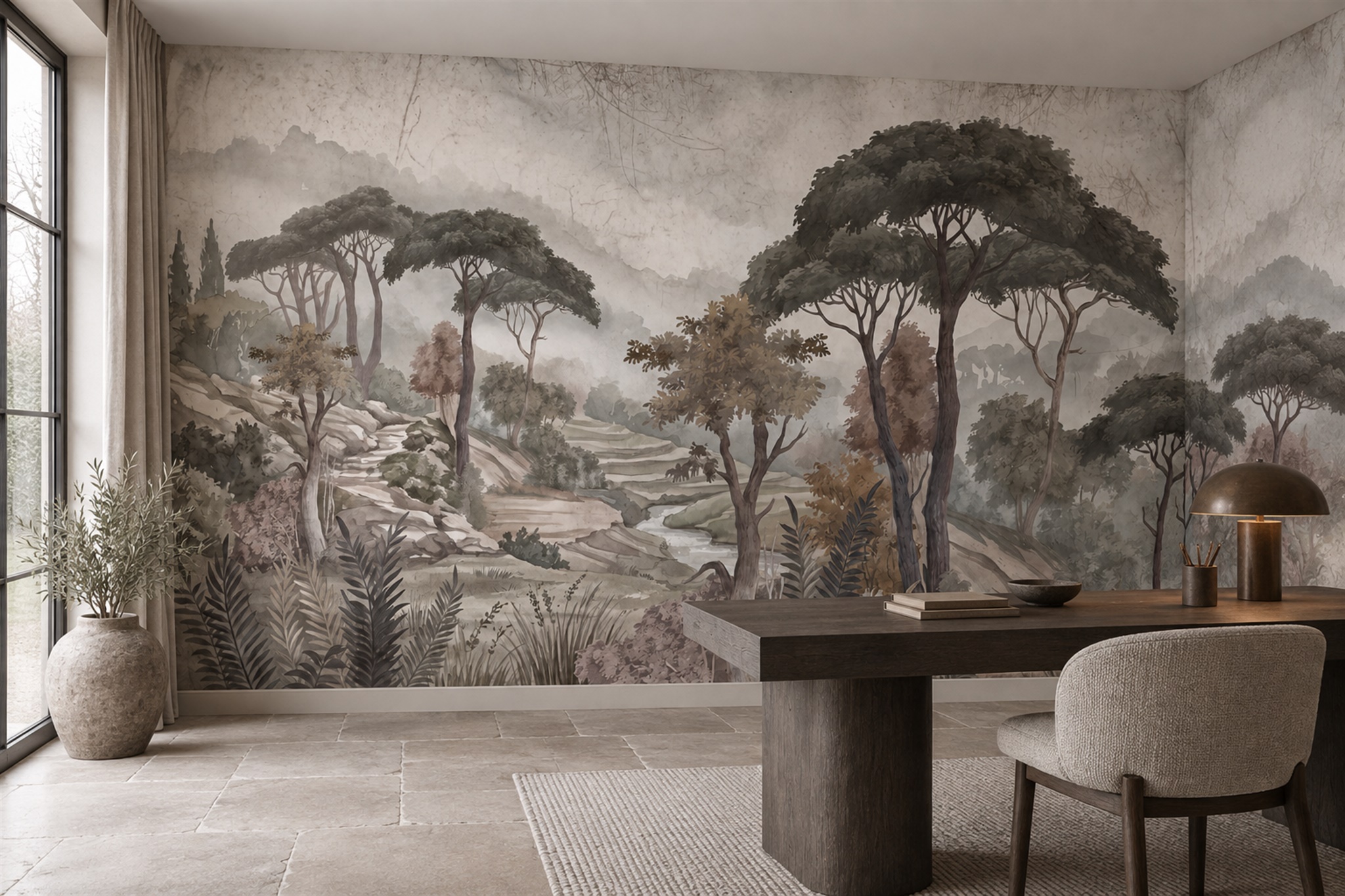Grey Misty Artful Decorative Wallpaper Mural Bedroom-wallpaper-murals, Peel-and-stick Finish