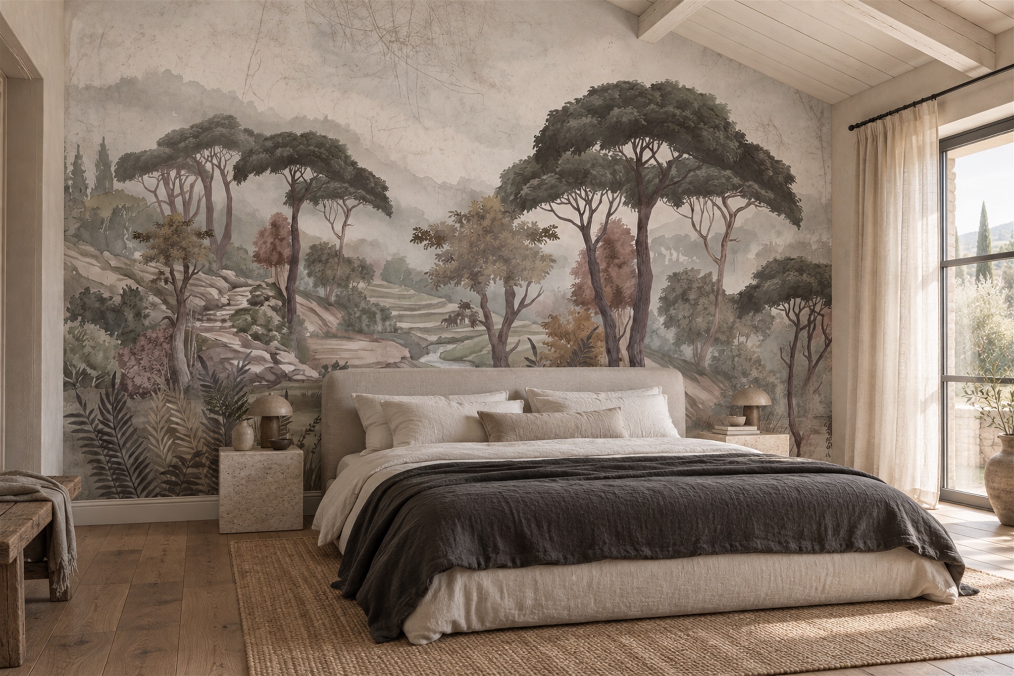 Grey Misty Artful Decorative Wallpaper Mural Bedroom-wallpaper-murals, Peel-and-stick Finish