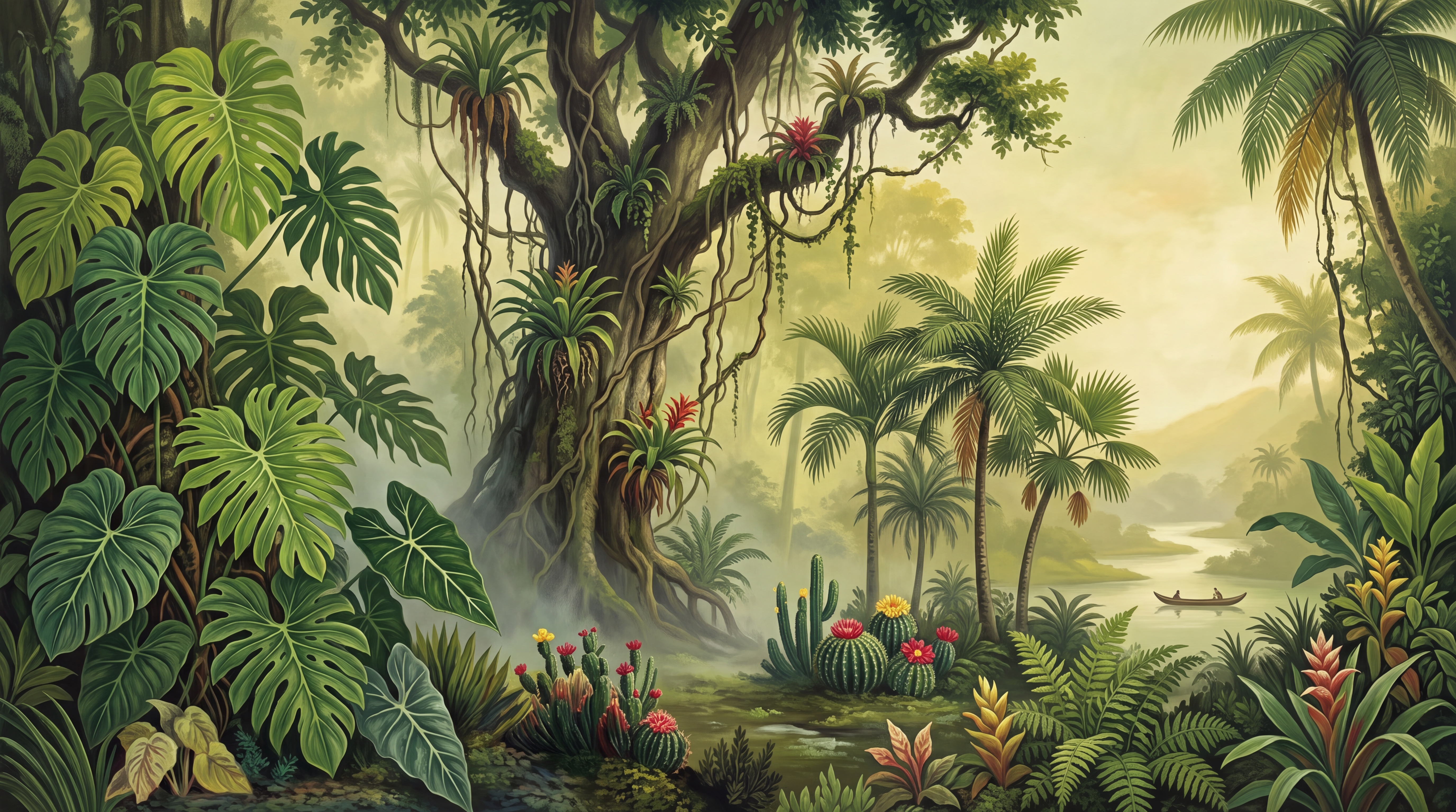 Neutral Jungle Scenic Wallpaper Mural, Peel-and-stick Finish