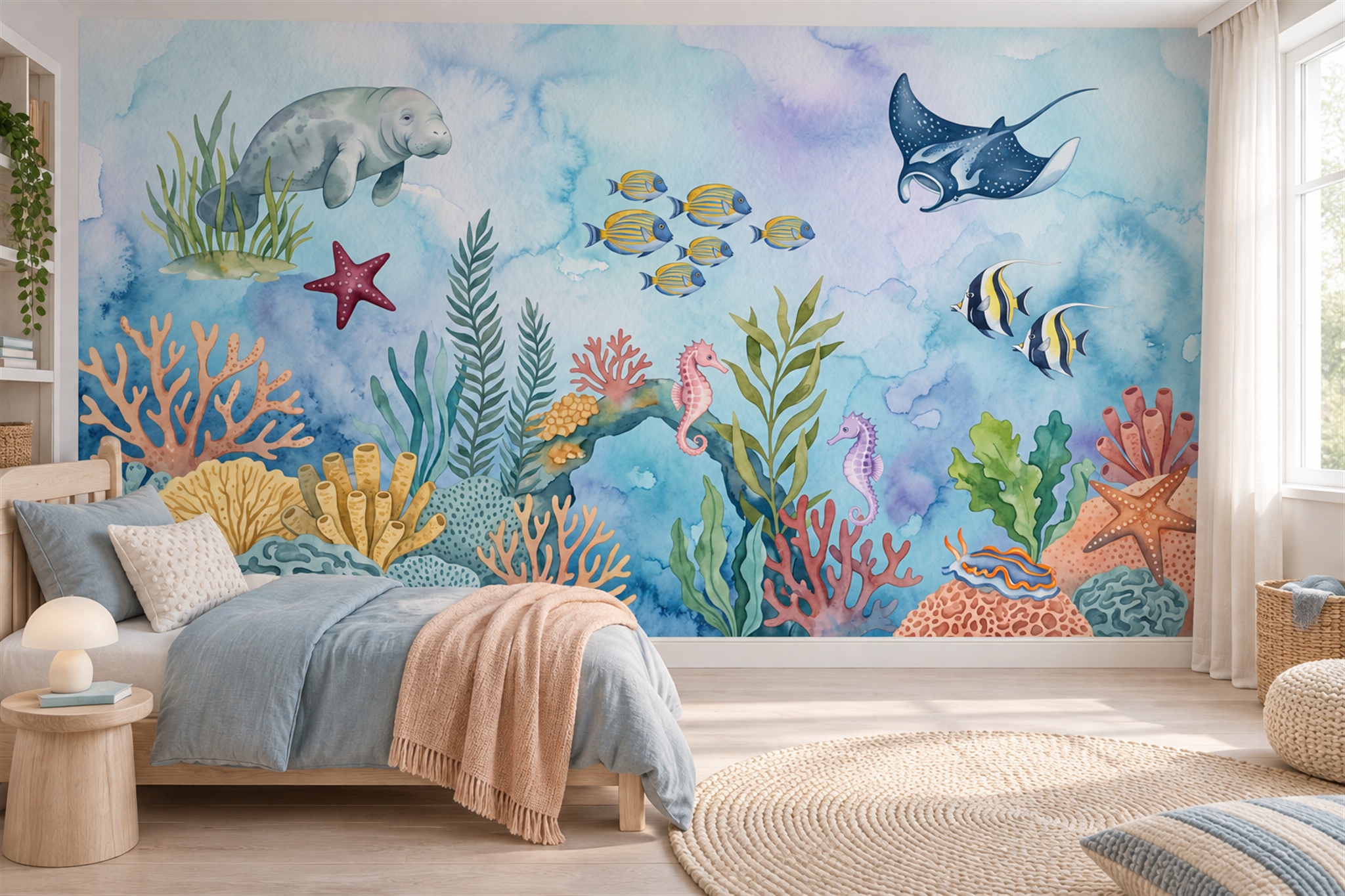Blue Ocean Scenic Wallpaper Mural Feature-wall-wallpaper-murals, Peel-and-stick Finish