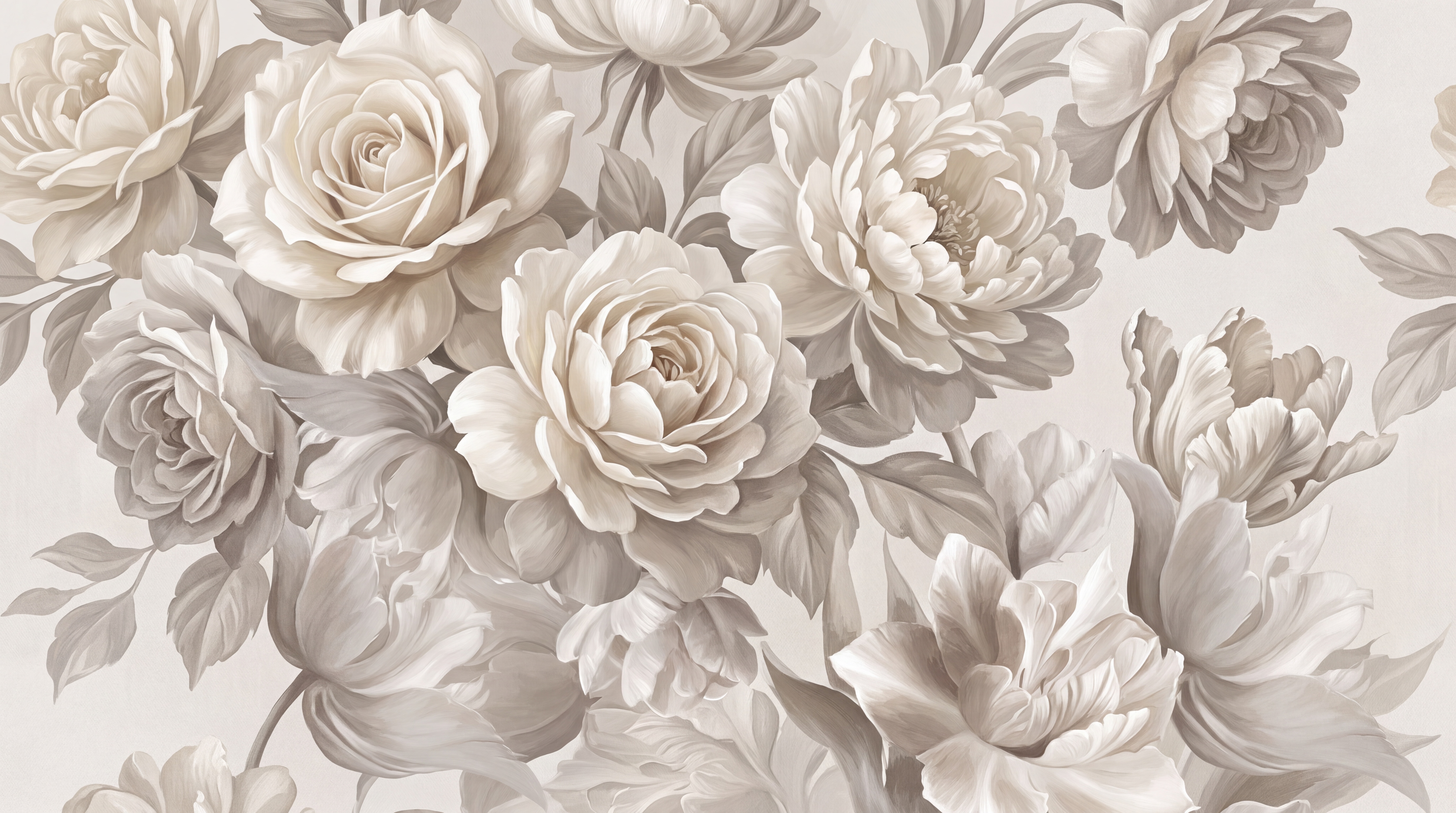 Ivory Rose Botanical Abstract Wallpaper Mural, Peel-and-stick Finish