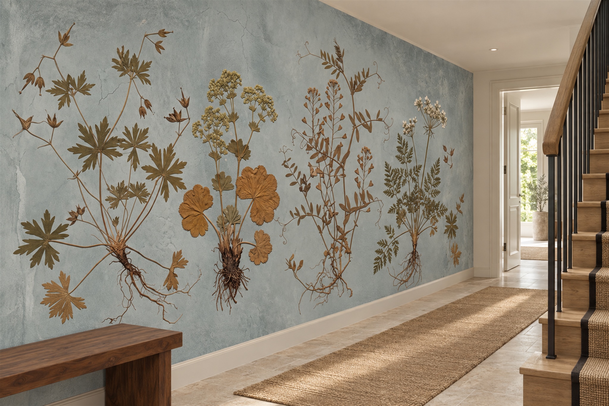 Gold Botanical Botanical Decorative Wallpaper Mural Hallway-wallpaper-murals, Peel-and-stick Finish