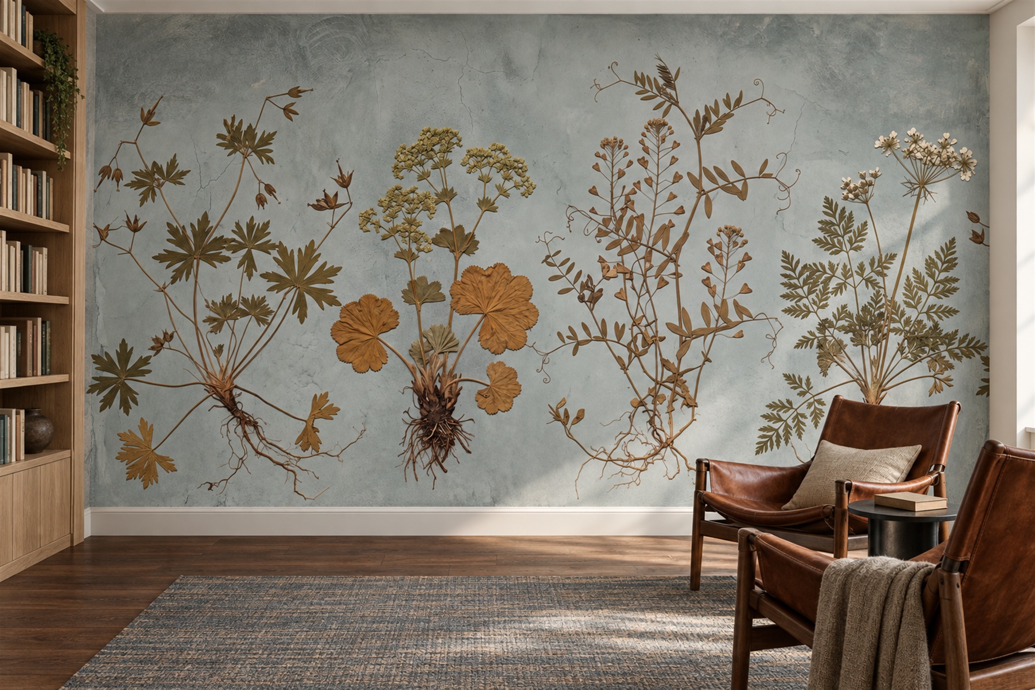 Gold Botanical Botanical Decorative Wallpaper Mural Dining-room-wallpaper-murals, Peel-and-stick Finish