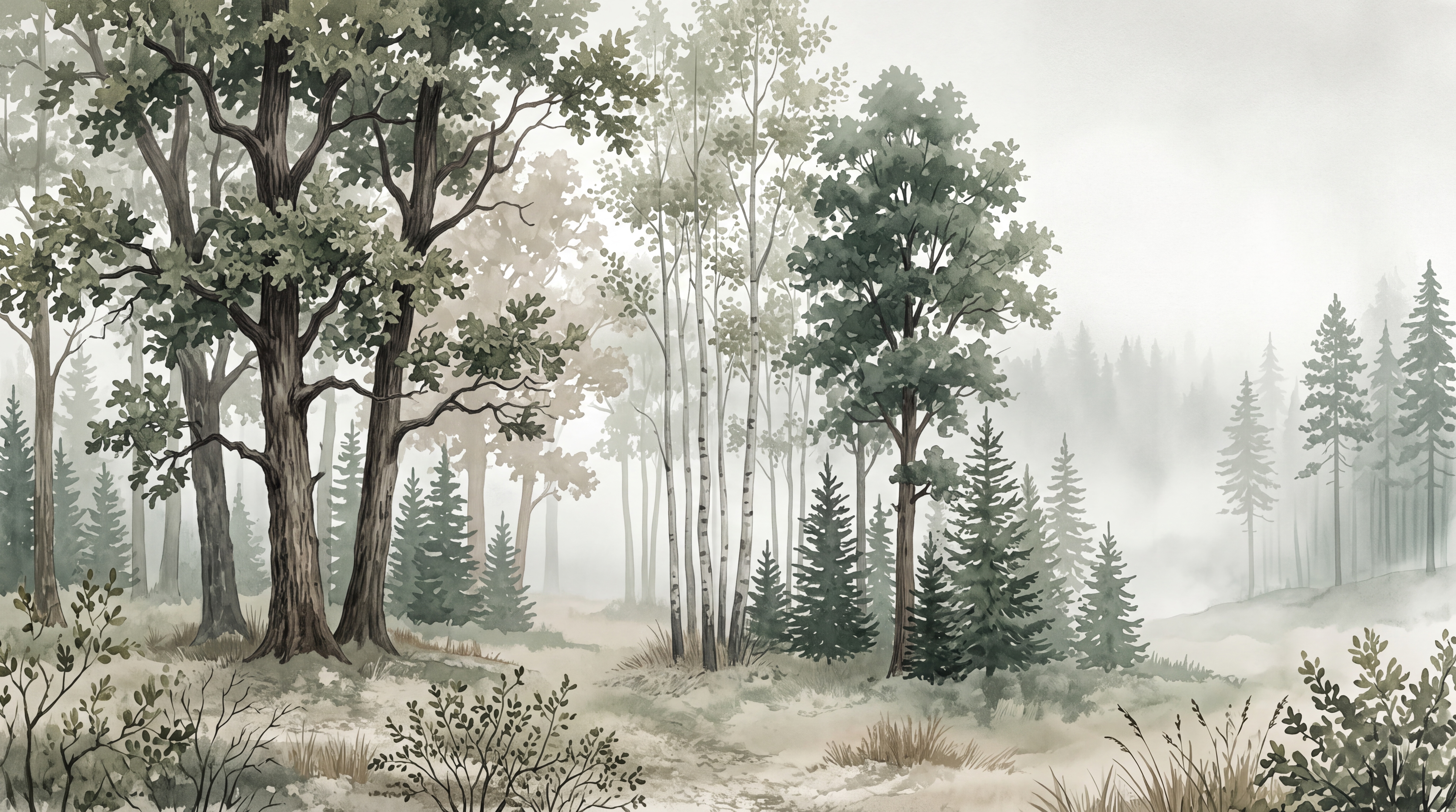 Sage Forest Scenic Wallpaper Mural, Peel-and-stick Finish