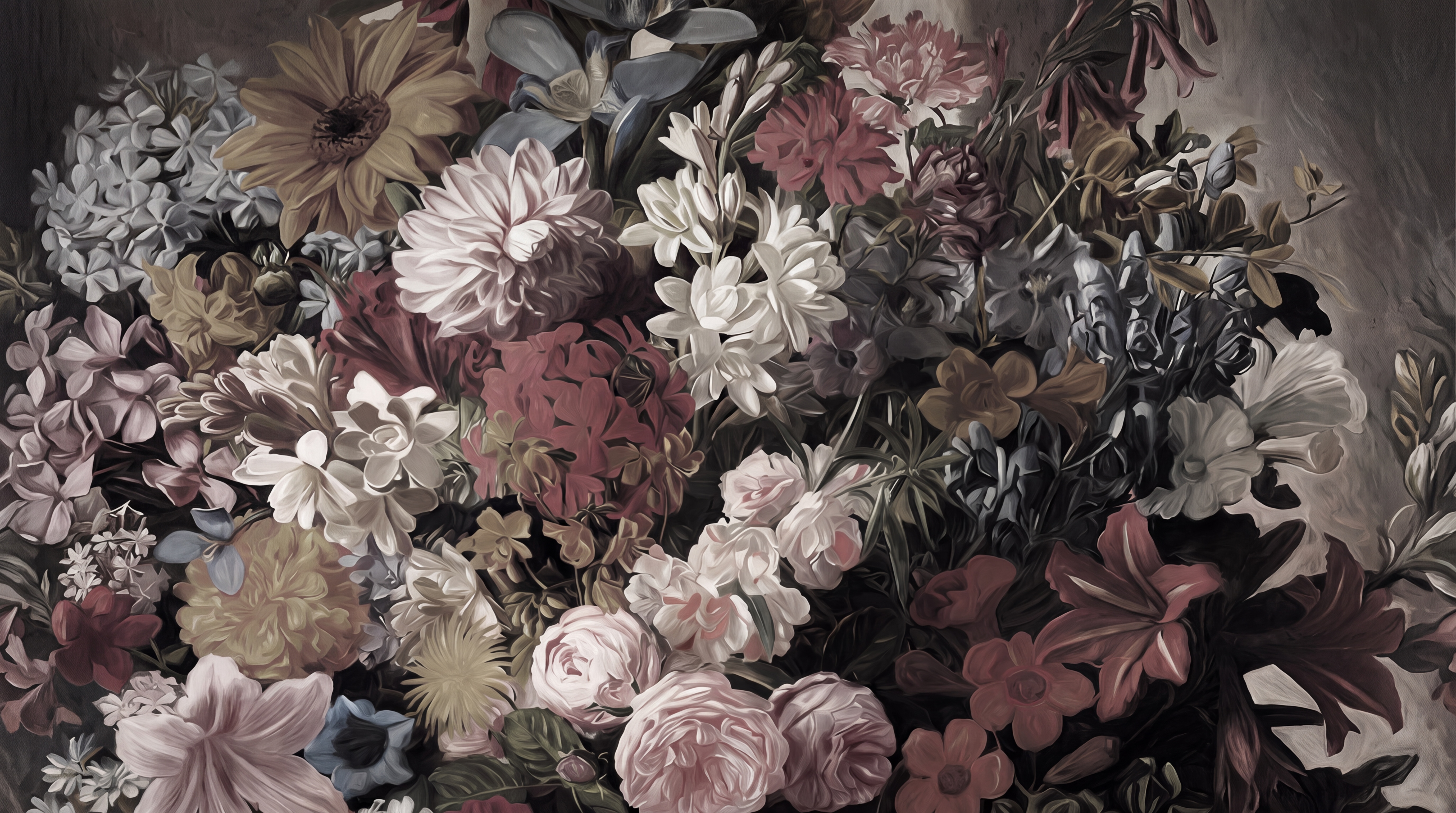 Neutral Bouquet Botanical Wallpaper Mural Accent-wall-wallpaper-murals, Peel-and-stick Finish