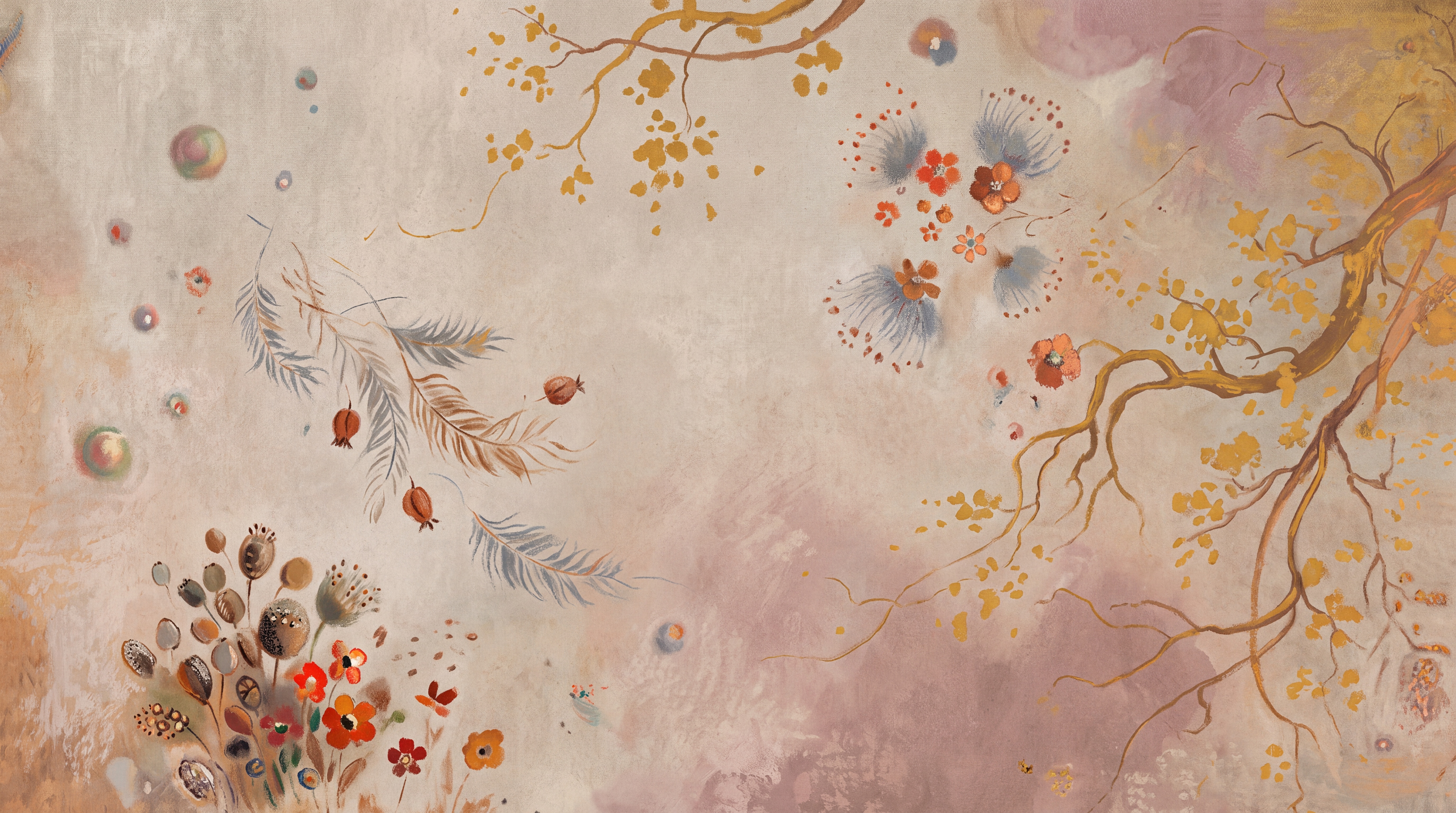 Ochre Vintage Artful Wallpaper Mural, Peel-and-stick Finish