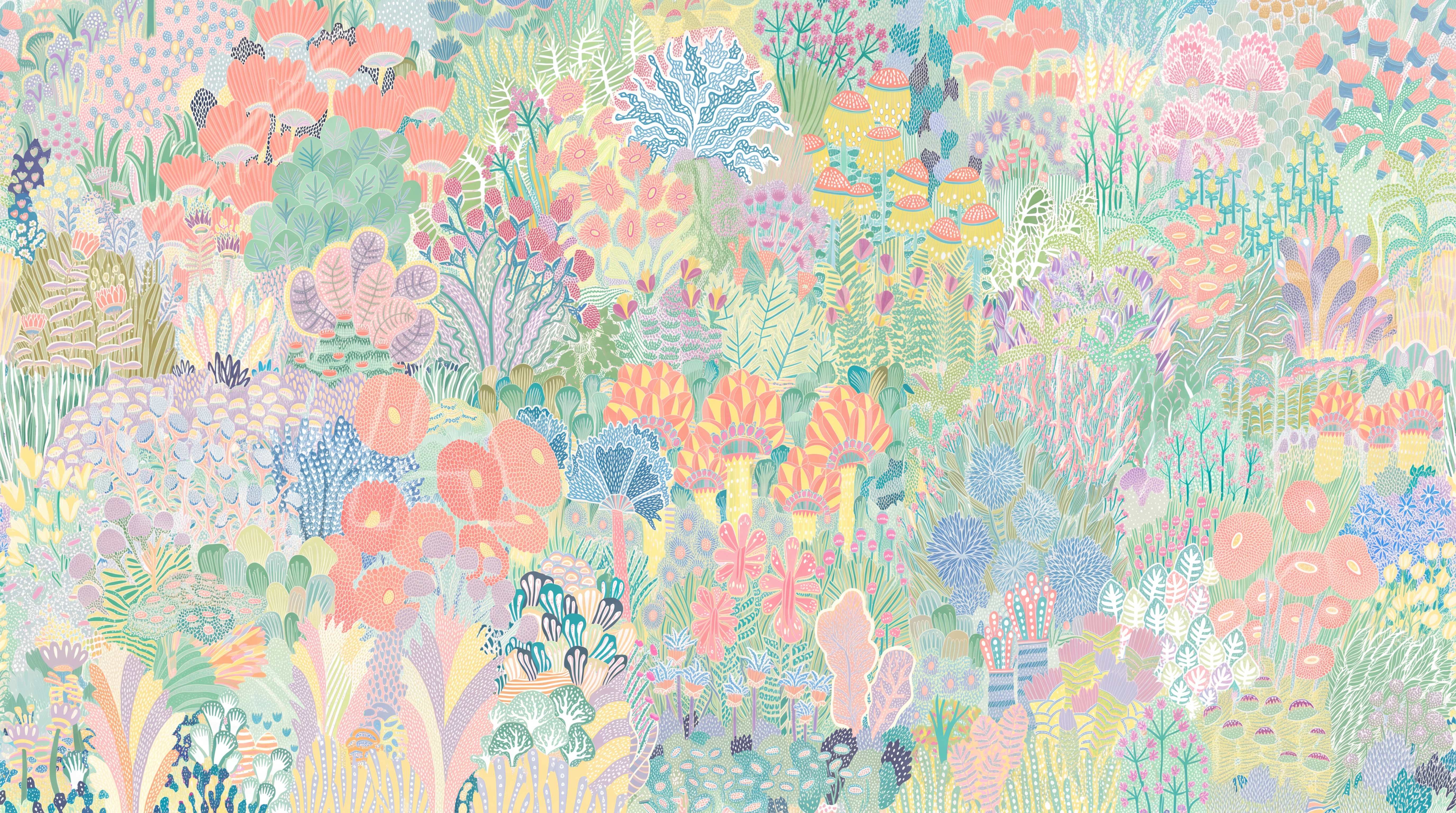 Mint Floral Botanical Decorative Wallpaper Mural, Peel-and-stick Finish