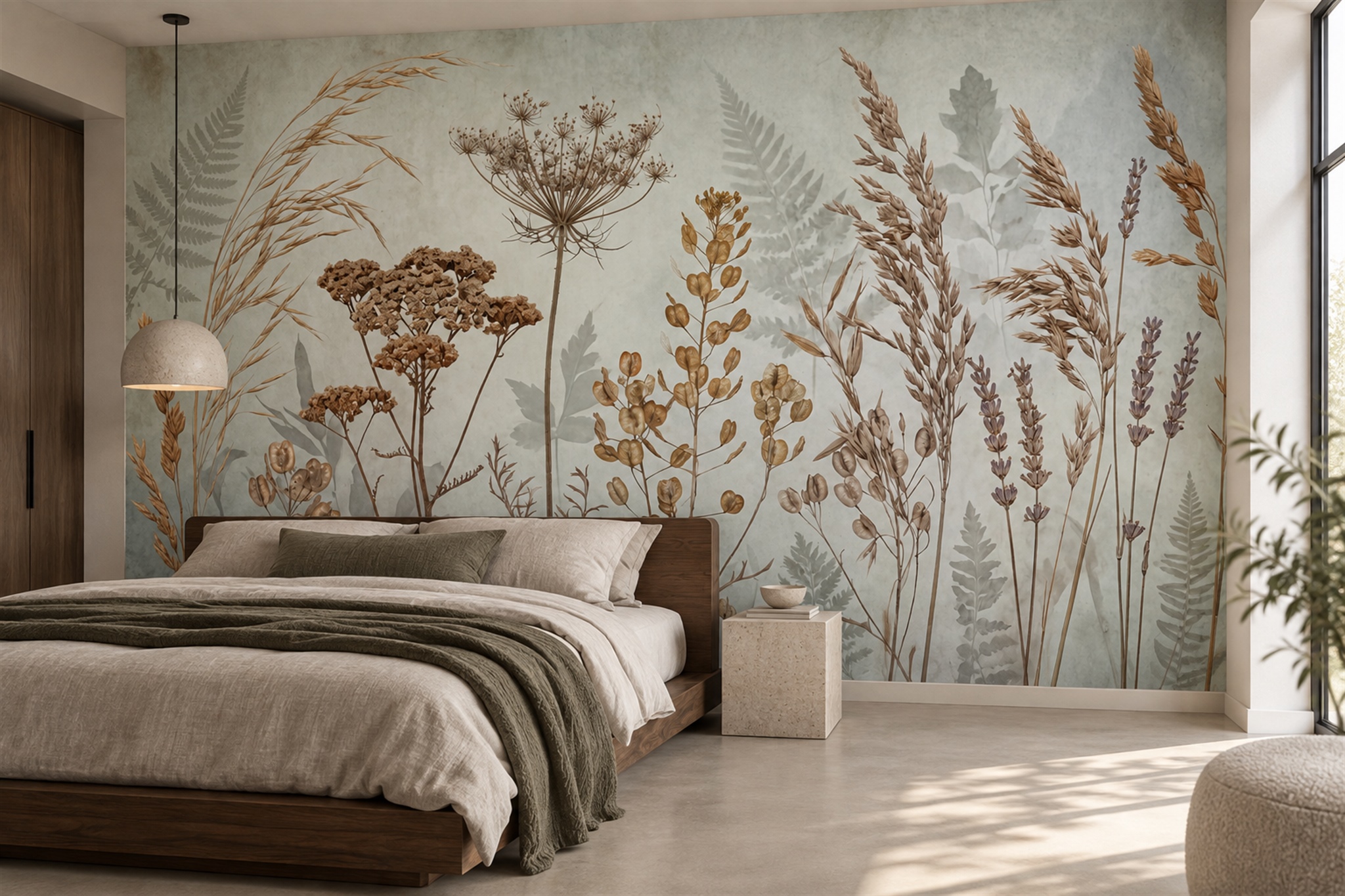 Tan Grasses Artful Wallpaper Mural Bedroom-wallpaper-murals, Peel-and-stick Finish