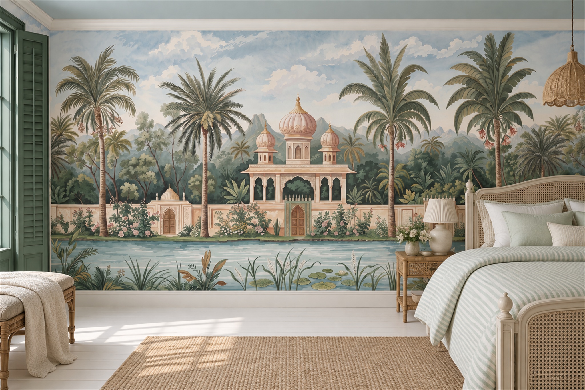 Sage Palace Scenic Decorative Wallpaper Mural Bedroom-wallpaper-murals, Peel-and-stick Finish