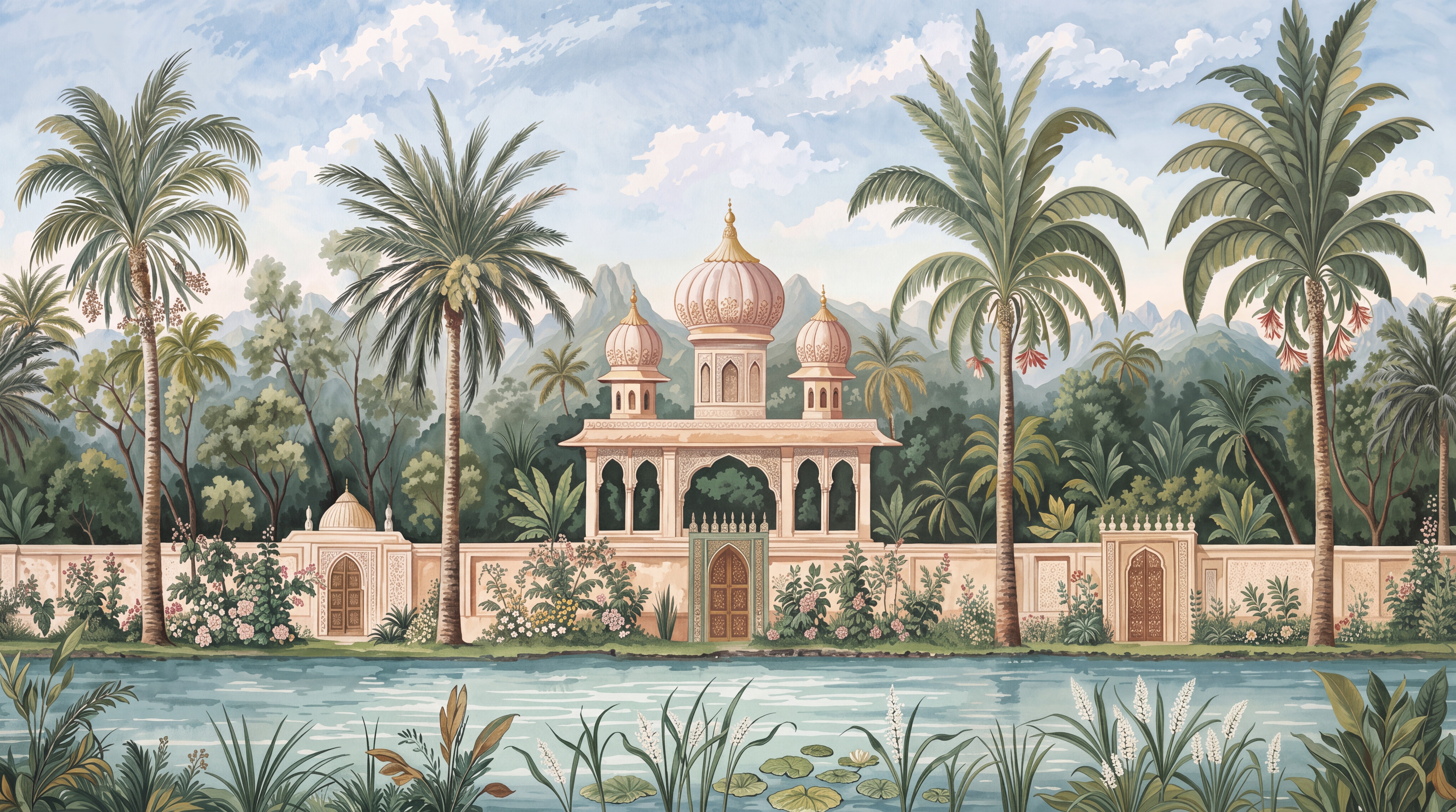 Sage Palace Scenic Decorative Wallpaper Mural, Peel-and-stick Finish