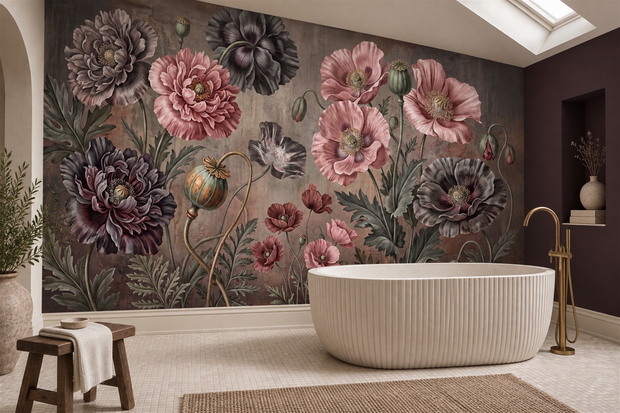Neutral Pattern Decorative Painterly Wallpaper Mural Bathroom-wallpaper-murals, Peel-and-stick Finish